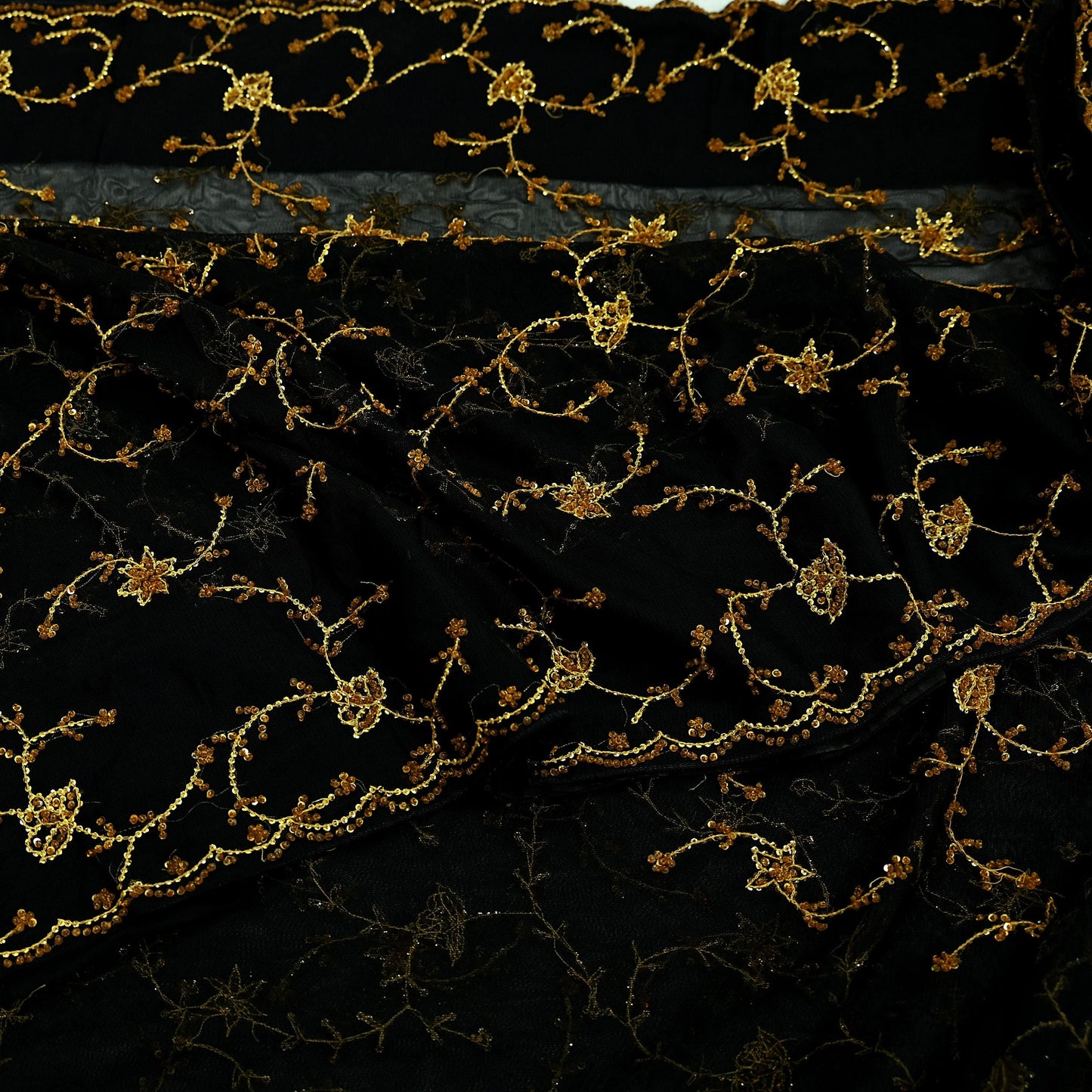 Indian Vintage Heavy Sari Black Net/Mesh Embroidered Sarees Fabric 5Yd Sewing Soft Floral Craft Fabric Dress making Crafting Bollywood sari
