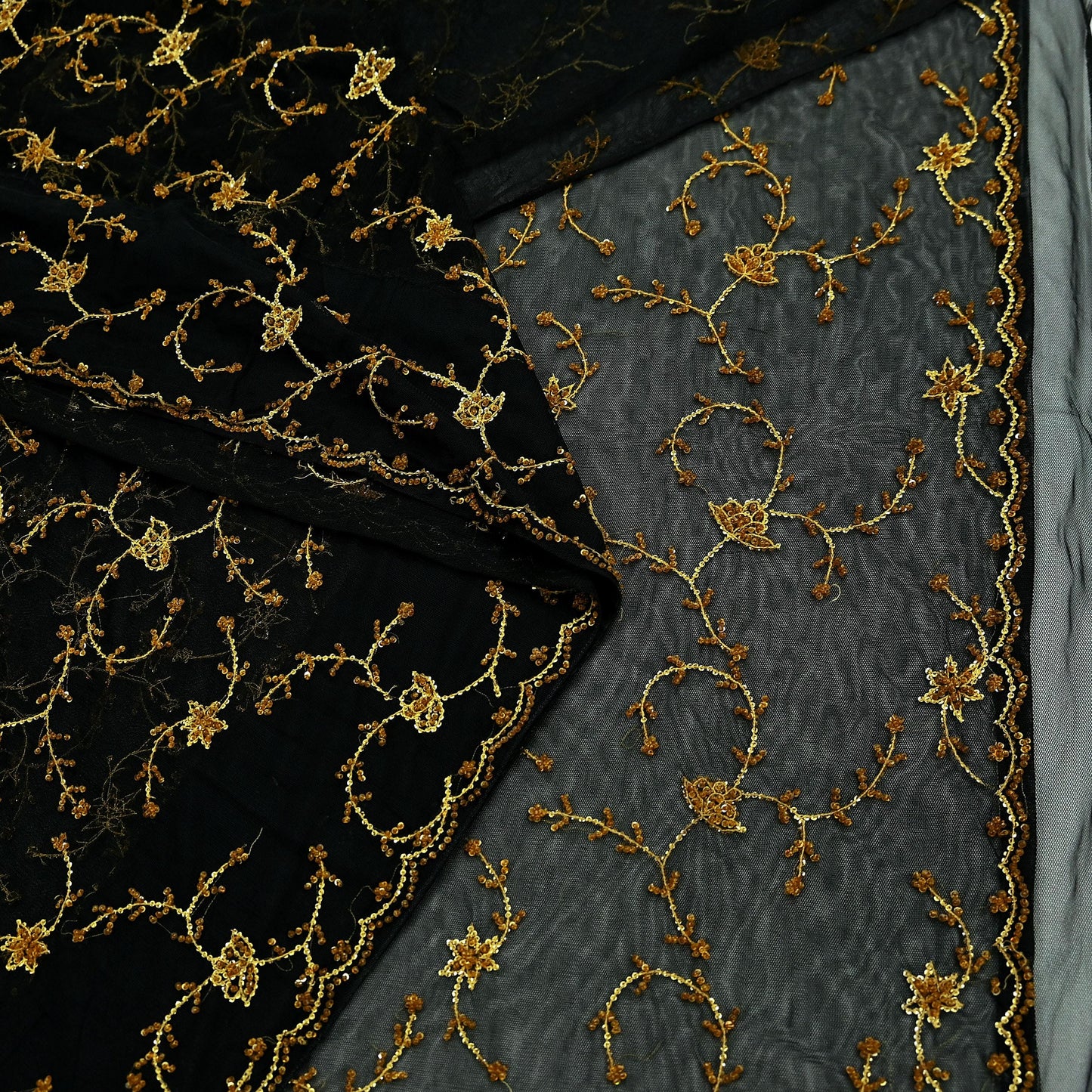 Indian Vintage Heavy Sari Black Net/Mesh Embroidered Sarees Fabric 5Yd Sewing Soft Floral Craft Fabric Dress making Crafting Bollywood sari