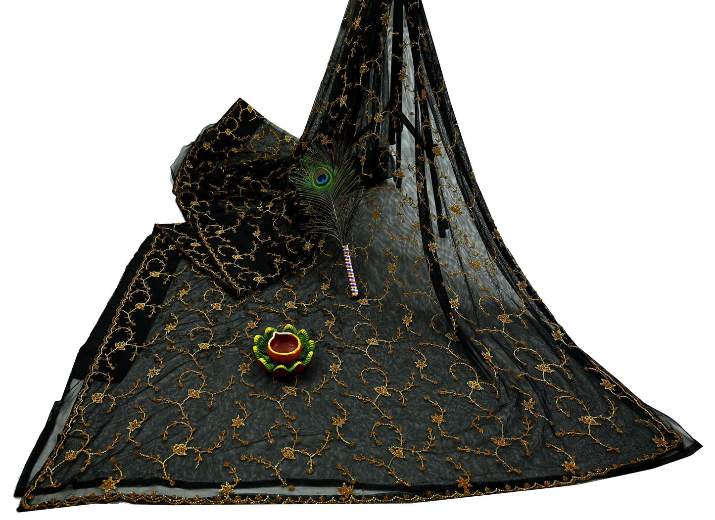 Indian Vintage Heavy Sari Black Net/Mesh Embroidered Sarees Fabric 5Yd Sewing Soft Floral Craft Fabric Dress making Crafting Bollywood sari