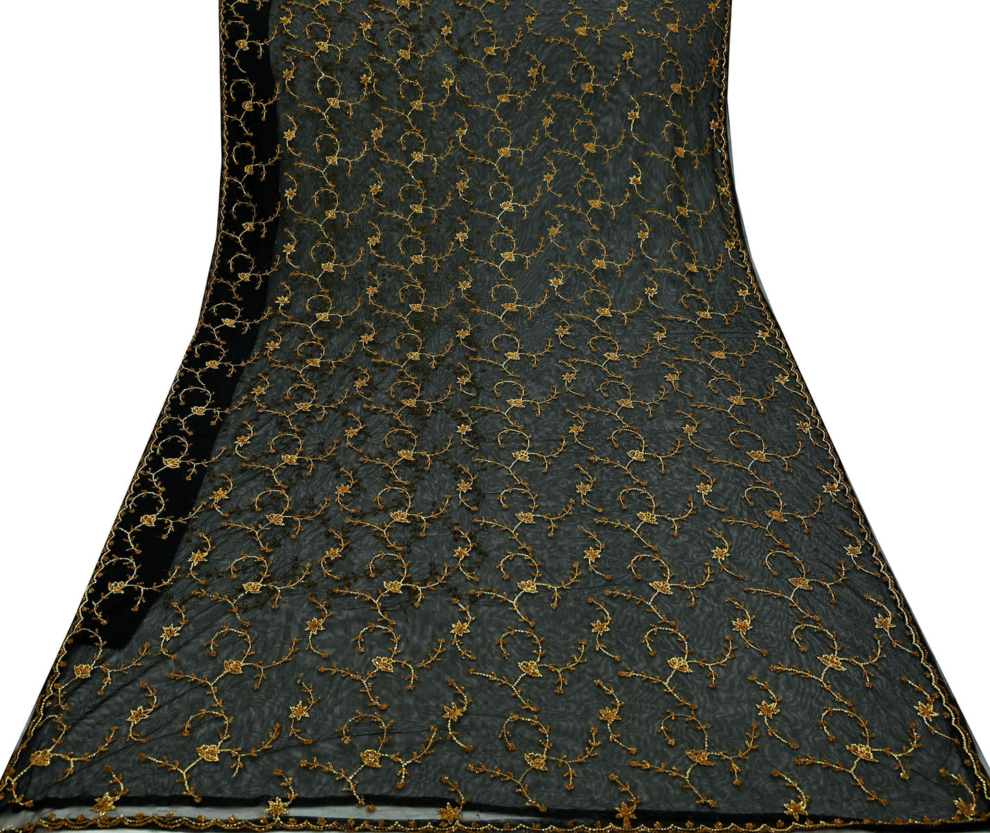 Indian Vintage Heavy Sari Black Net/Mesh Embroidered Sarees Fabric 5Yd Sewing Soft Floral Craft Fabric Dress making Crafting Bollywood sari