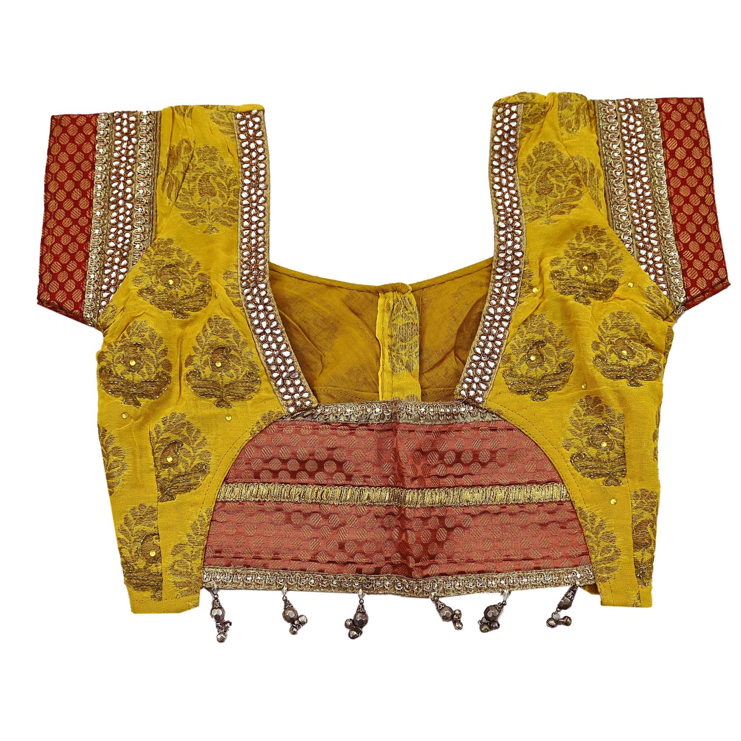 Indian Vintage Heavy Yellow Saree Georgette & Net Hand Beaded Sari Fabric 6Yd Sewing Soft Ethnic Wedding Sarees With Blouse