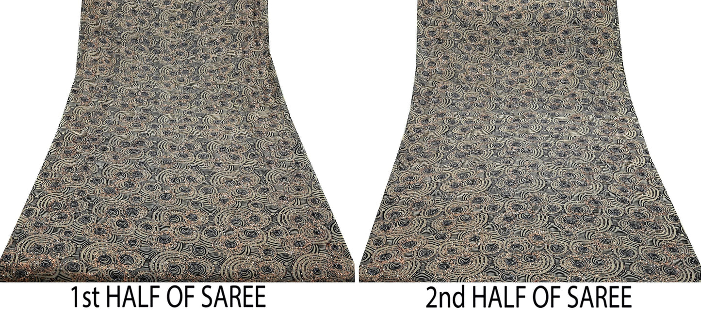 Indian Vintage Heavy Sari Beige Pure Georgette Silk Hand Beaded Sarees Craft Fabric 5Yd Sewing Soft Ethnic Wedding Sarees Dress making