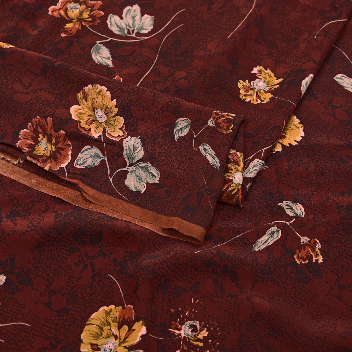 Indian Vintage Maroon Saree Pure Crepe Silk Printed Sari Craft Fabric 5yd Sewing Floral Soft Wrap Dress Making Crafting Quilting Upcycle