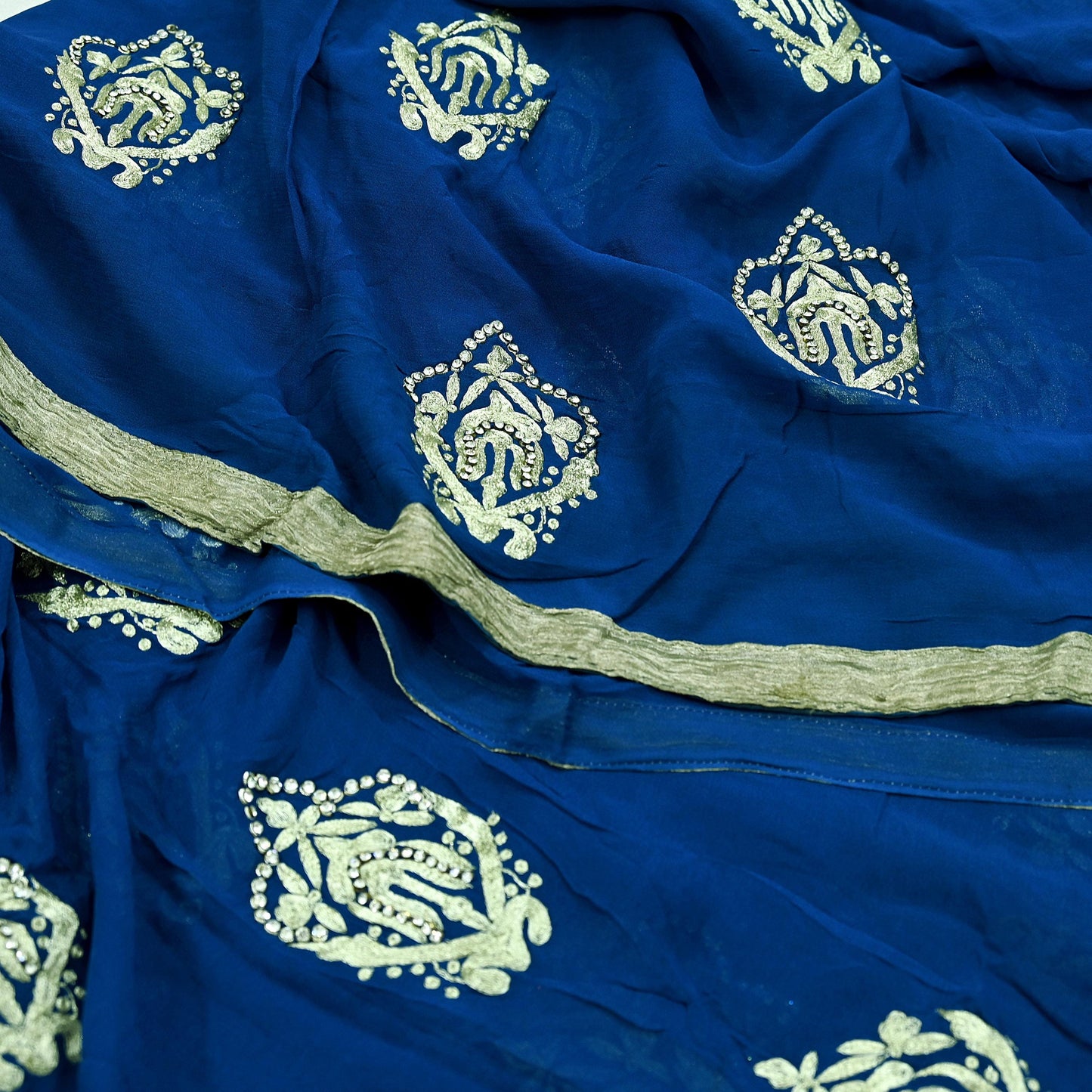 Indian Vintage Heavy Sari Blue Pure Georgette Silk Hand Embroidered Sarees Craft Fabric 5Yd Sewing Ethnic Zardozi/dabka zari Wedding sarees