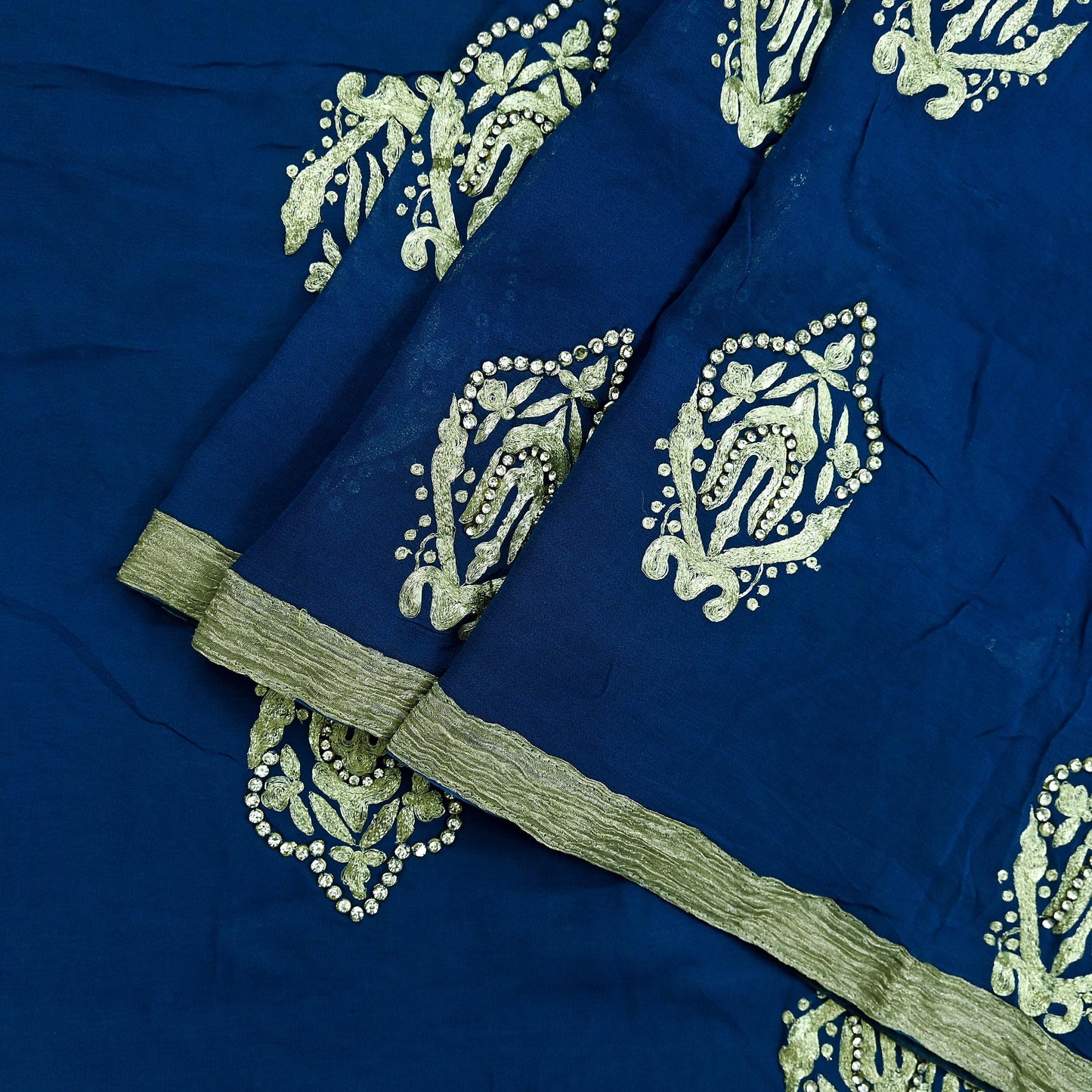 Indian Vintage Heavy Sari Blue Pure Georgette Silk Hand Embroidered Sarees Craft Fabric 5Yd Sewing Ethnic Zardozi/dabka zari Wedding sarees