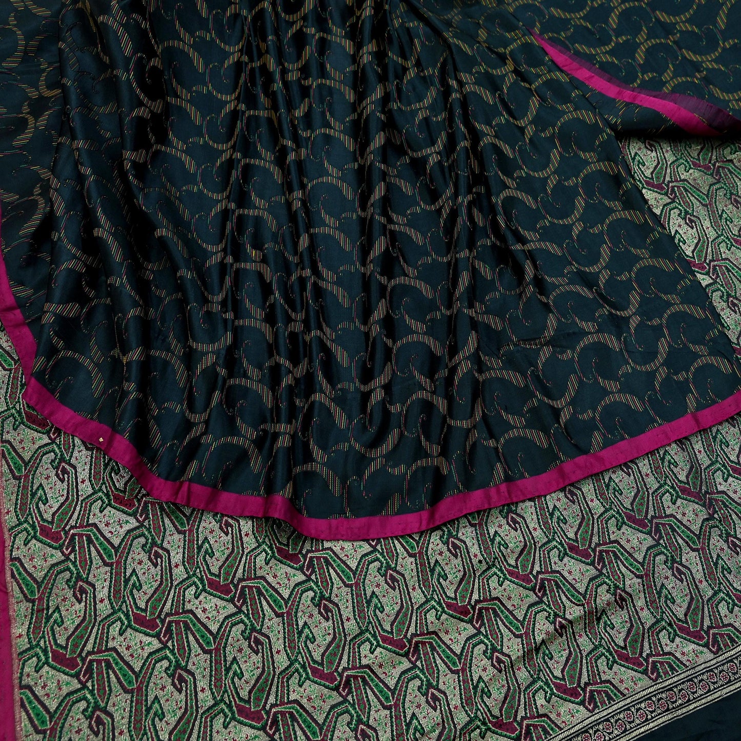 Indian Vintage Sari Heavy Black Pure Satin Silk Brocade Banarasi Sarees Zari 5Yd craft fabric dress making Crafting Upcycle
