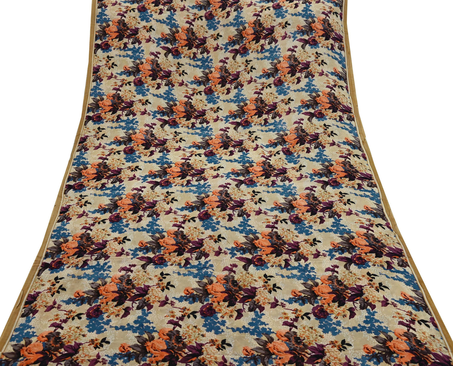 Indian Vintage Sari Beige Pure Georgette Silk Printed Sarees 5Yd Craft Fabric Sewing Quilting Dress making Crafting Quilting Upcycle