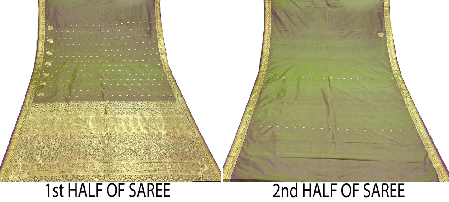 Indian Vintage Sari Green & Purple Artificial Silk Hand Woven Sarees 5yd Ethnic Elephants Craft Fabric Sewing Sarees Dress making Crafting