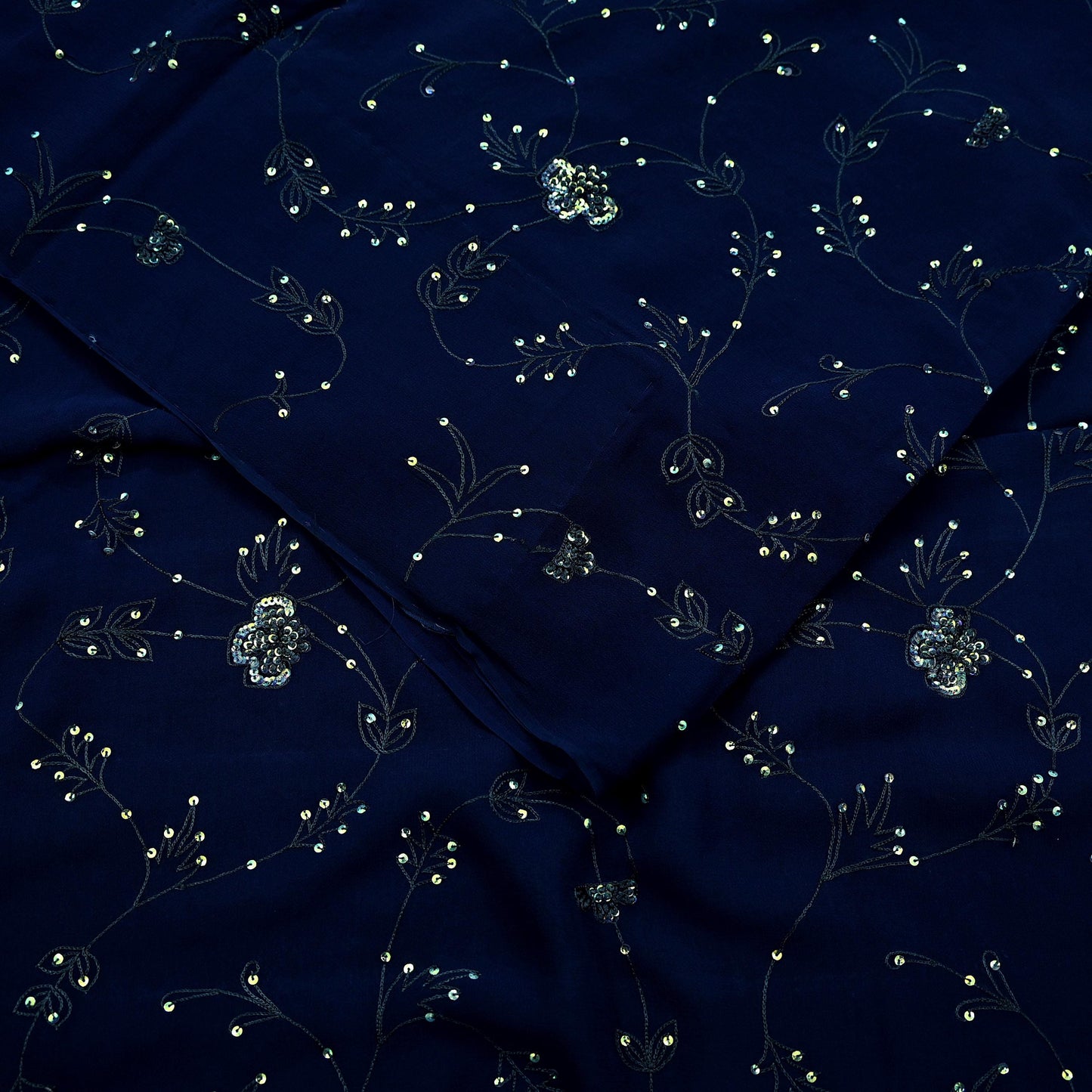 Indian Vintage Heavy Sari Blue Pure Georgette Silk Hand Beaded Sarees Craft Fabric 5Yd Sewing Soft Ethnic Wedding Sarees Dress making