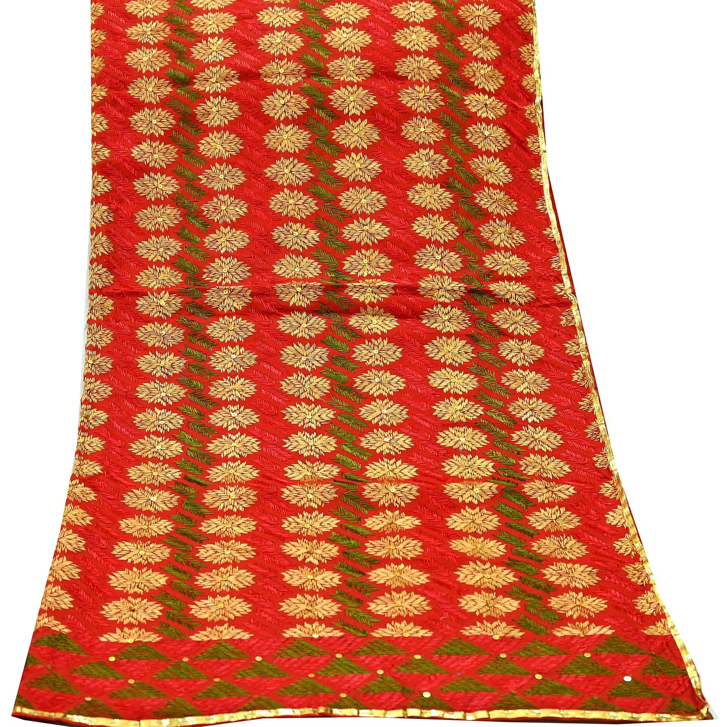 Indian Vintage Red Heavy Wedding Dupatta Long Stole Pure Cotton Hand Embroidered Bagh Phulkari Stole Scarves