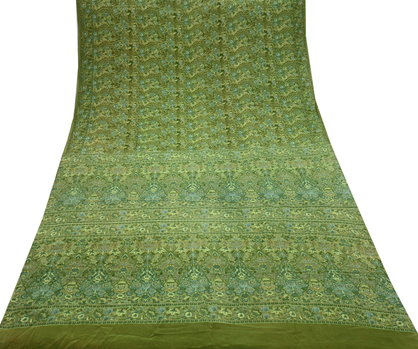 Indian Vintage Sari Green Pure Crepe Silk Printed Saree 5yd Sewing Floral Soft Craft Fabric Wrap Dress making Crafting