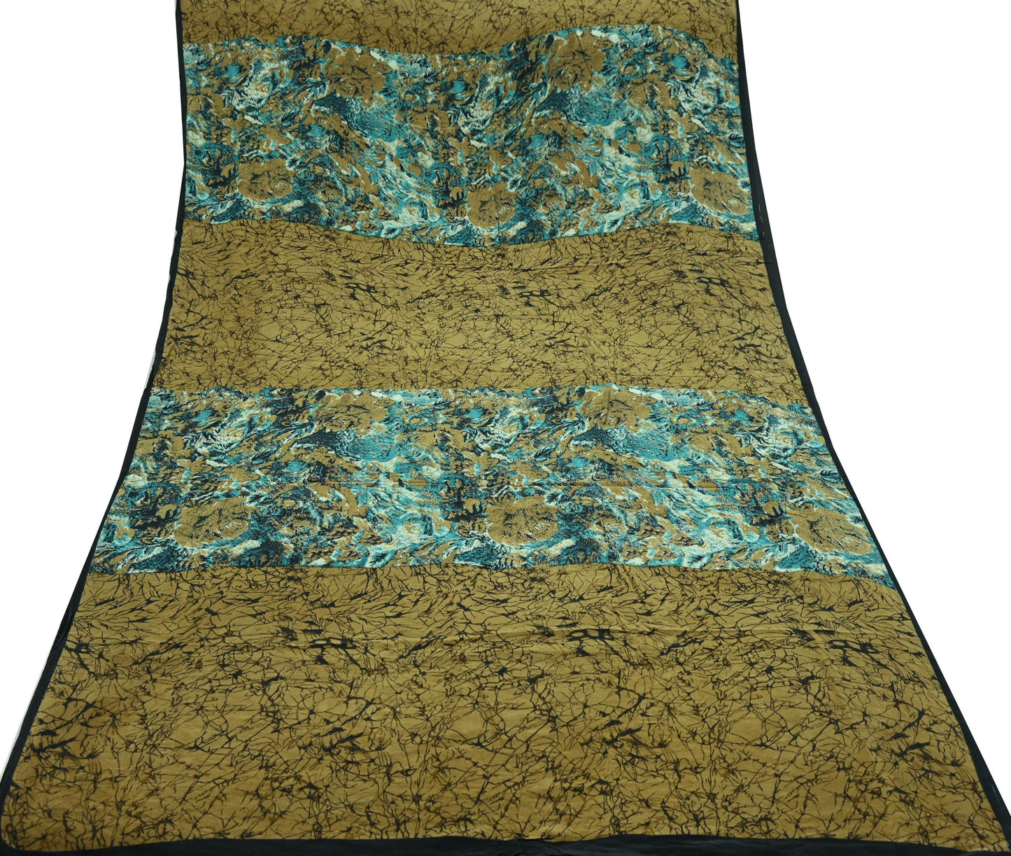 Indian Vintage Sari Green Pure Crepe Silk Printed Saree 5yd Sewing Floral Soft Craft Fabric Wrap Dress making Crafting Quilting Used