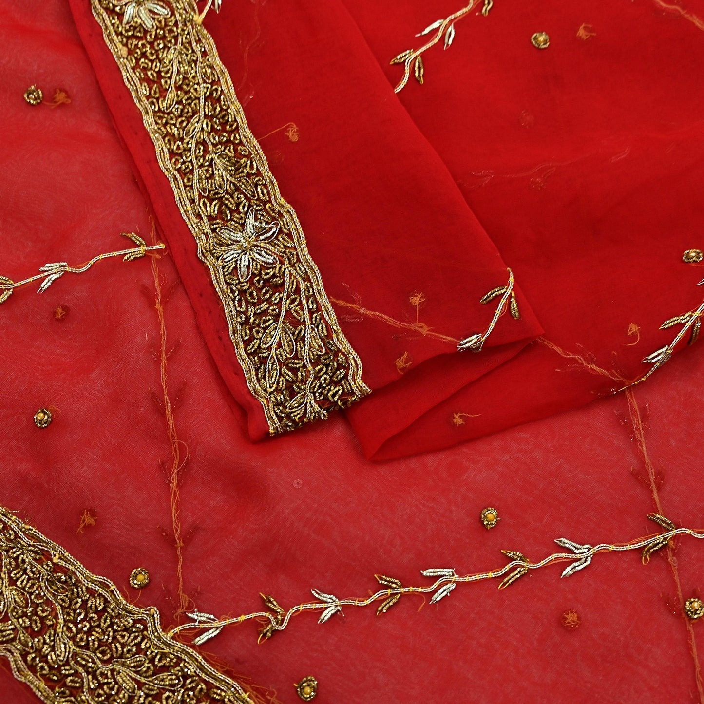 Indian Vintage Bridal Heavy Red Dupatta American Georgette Long Stole Hand Embroidered Scarves Zari Zardozi Bollywood Wedding Veil Hijab