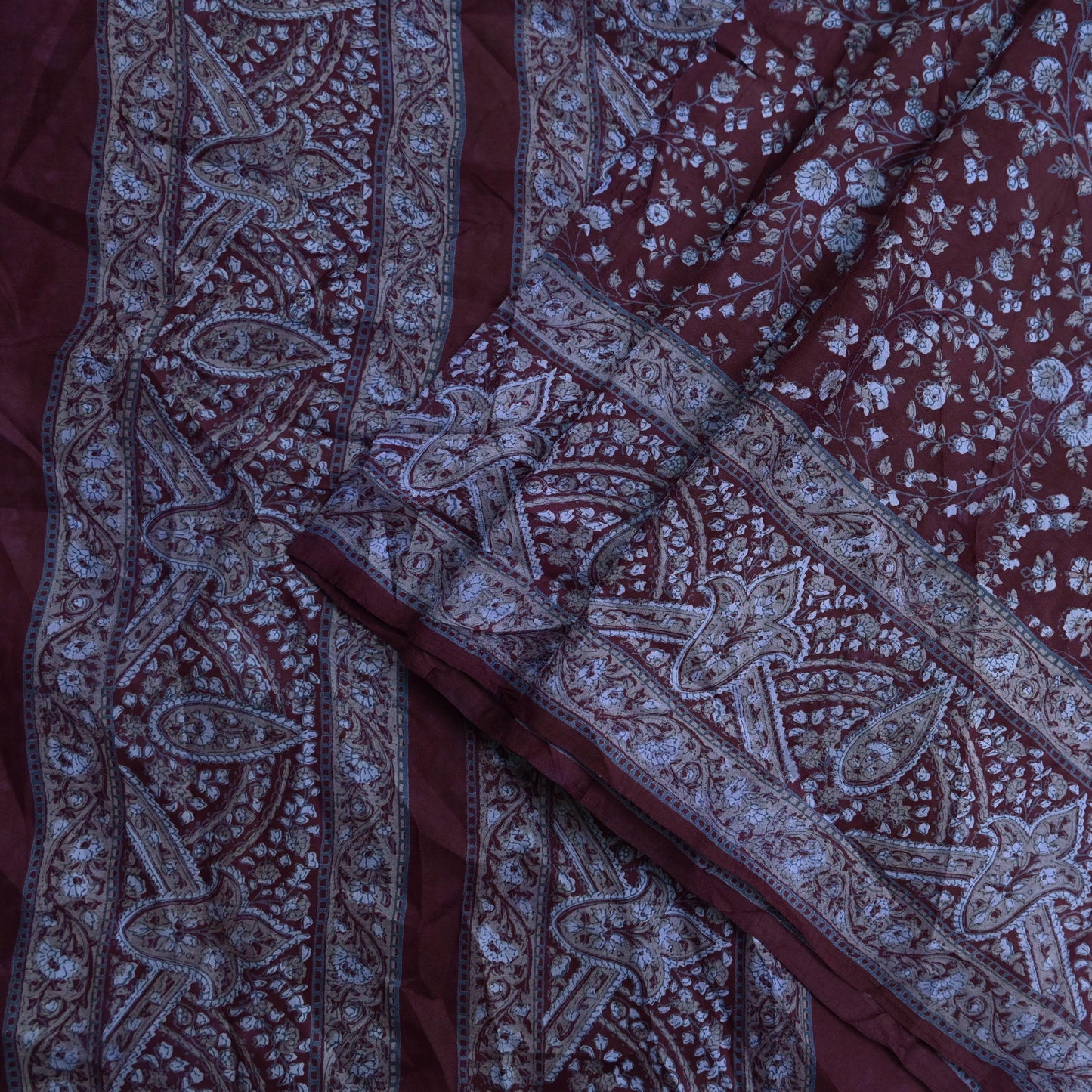 Indian Vintage Sari Maroon 100% Pure Silk Printed Sarees 5yd Craft Fabric Sewing Soft Dress Making Floral Quilting Crafting Upcycle Used