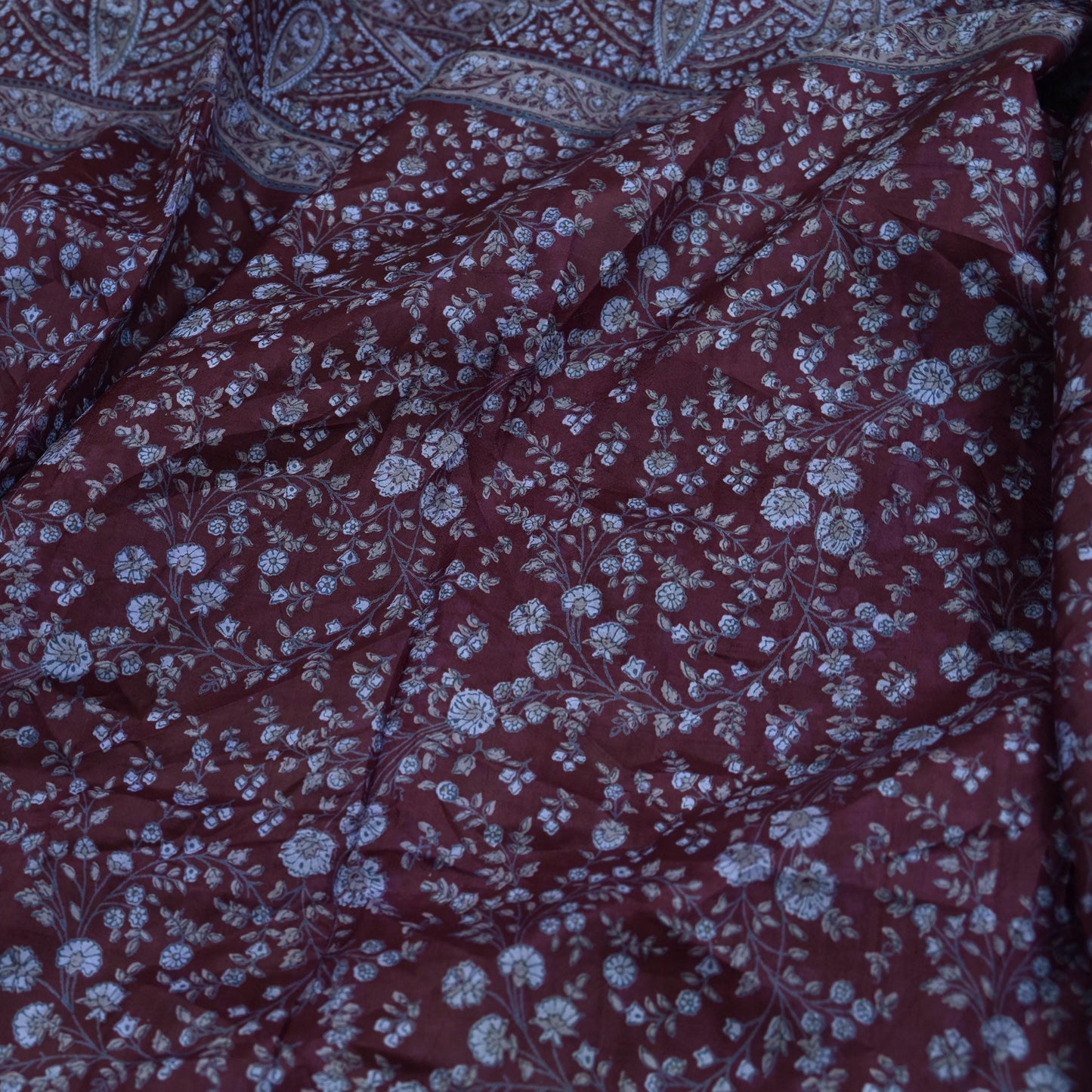 Indian Vintage Sari Maroon 100% Pure Silk Printed Sarees 5yd Craft Fabric Sewing Soft Dress Making Floral Quilting Crafting Upcycle Used