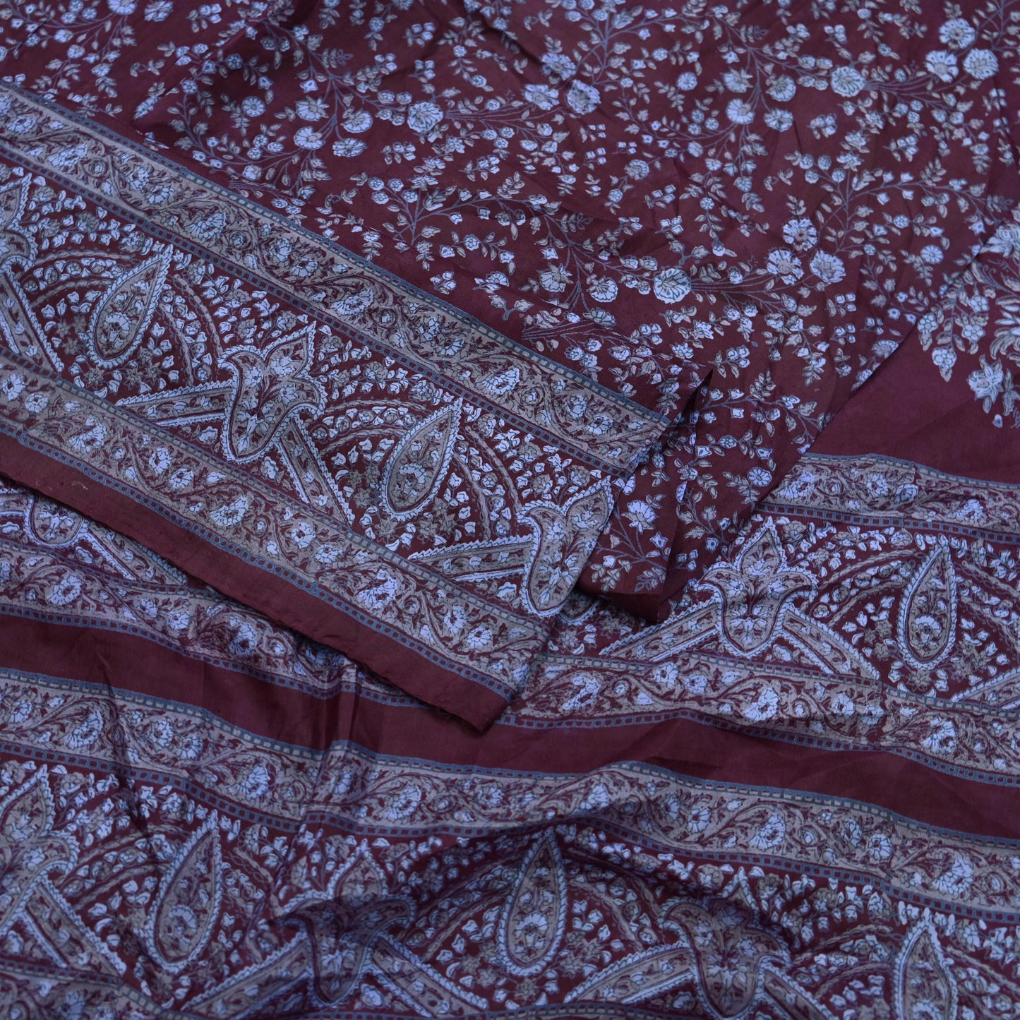 Indian Vintage Sari Maroon 100% Pure Silk Printed Sarees 5yd Craft Fabric Sewing Soft Dress Making Floral Quilting Crafting Upcycle Used