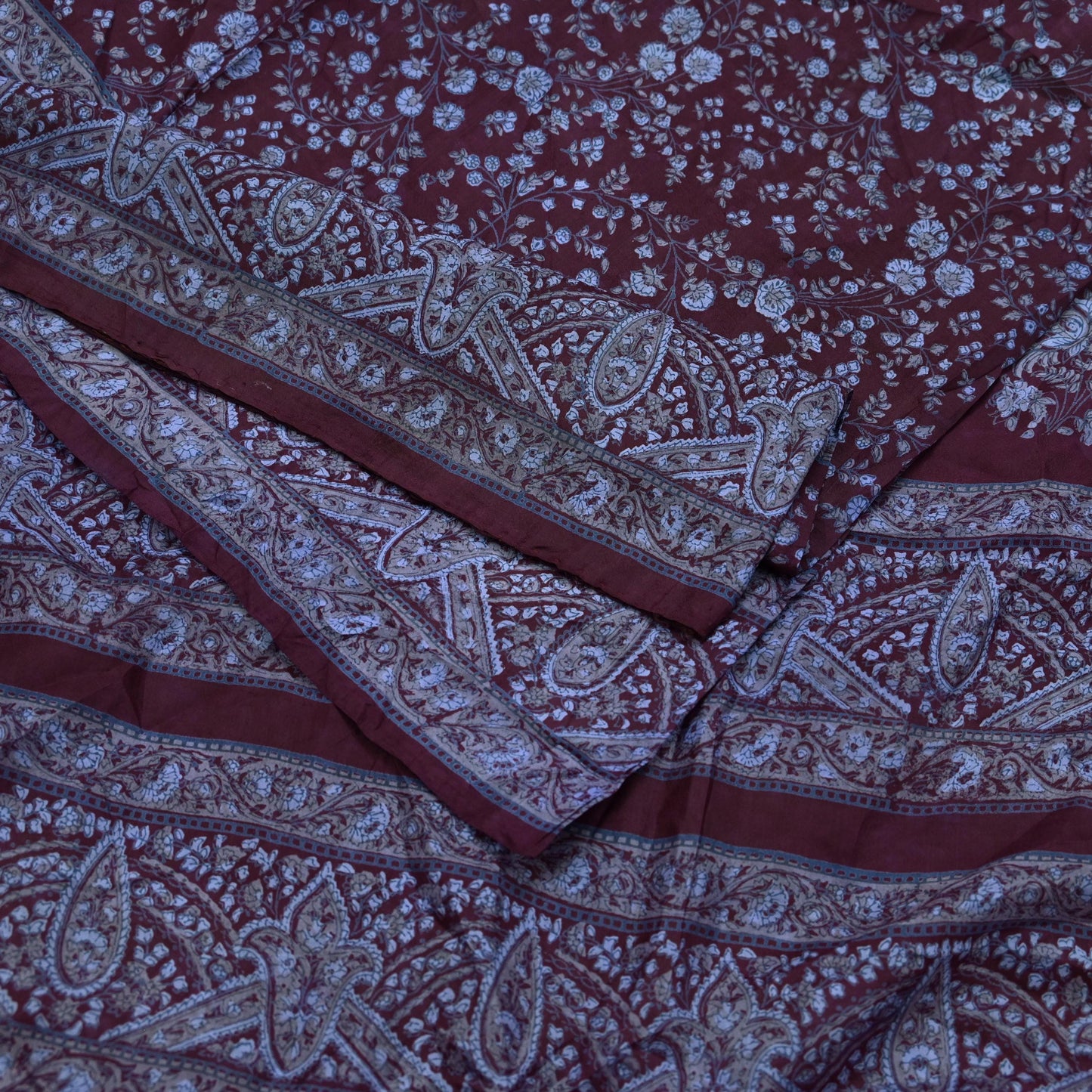 Indian Vintage Sari Maroon 100% Pure Silk Printed Sarees 5yd Craft Fabric Sewing Soft Dress Making Floral Quilting Crafting Upcycle Used