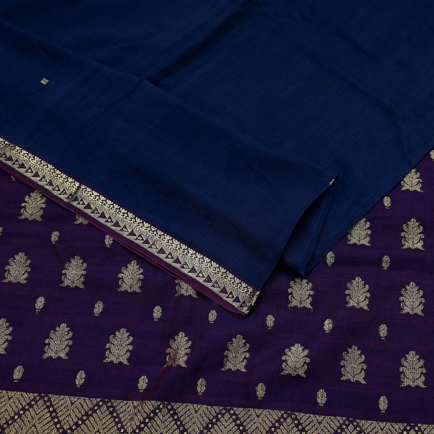 Indian Vintage Sari Blue & Maroon Hand Woven Sarees 100% Pure Silk Craft Fabric Zari 5Yd Floral Dress making Ethnic Crafting