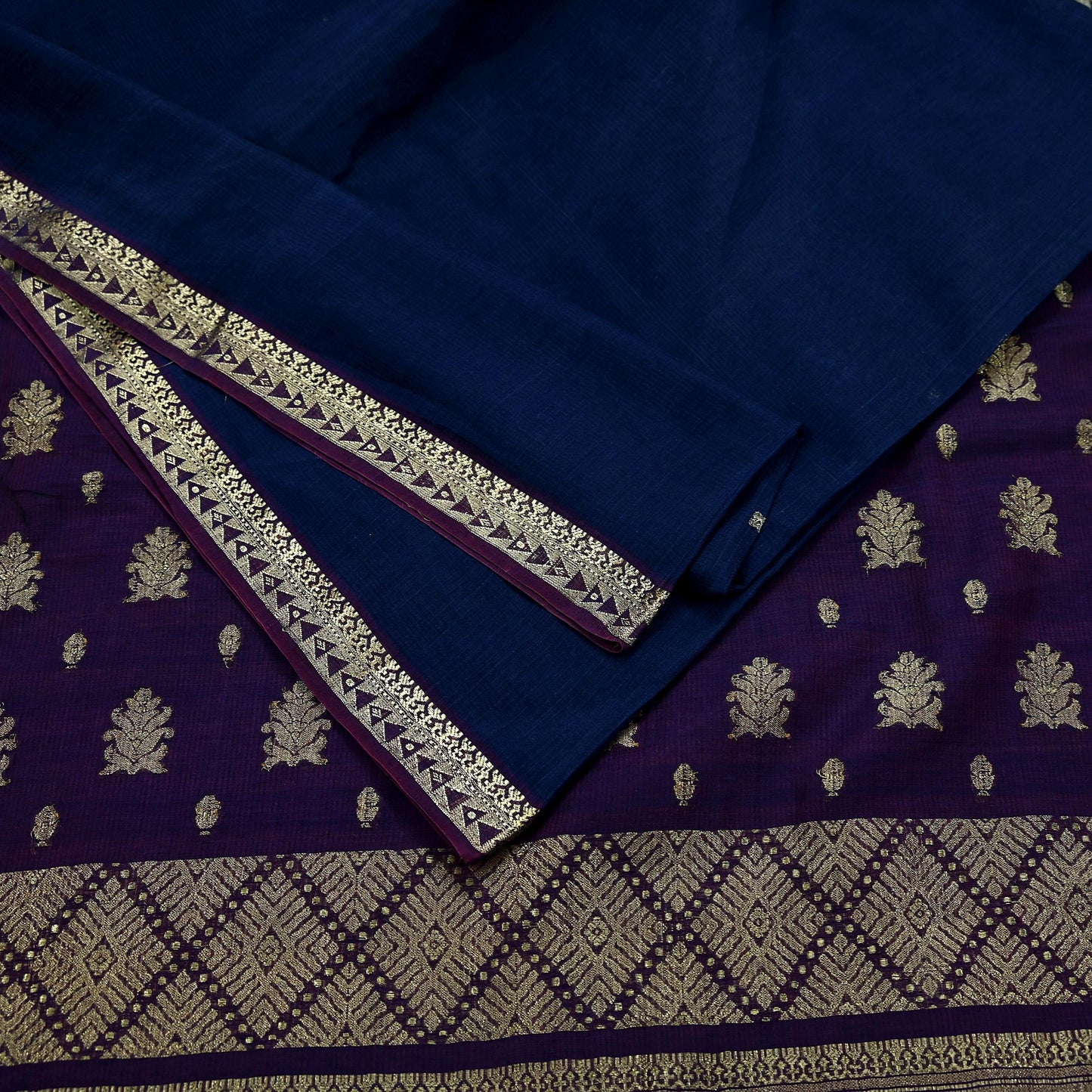 Indian Vintage Sari Blue & Maroon Hand Woven Sarees 100% Pure Silk Craft Fabric Zari 5Yd Floral Dress making Ethnic Crafting