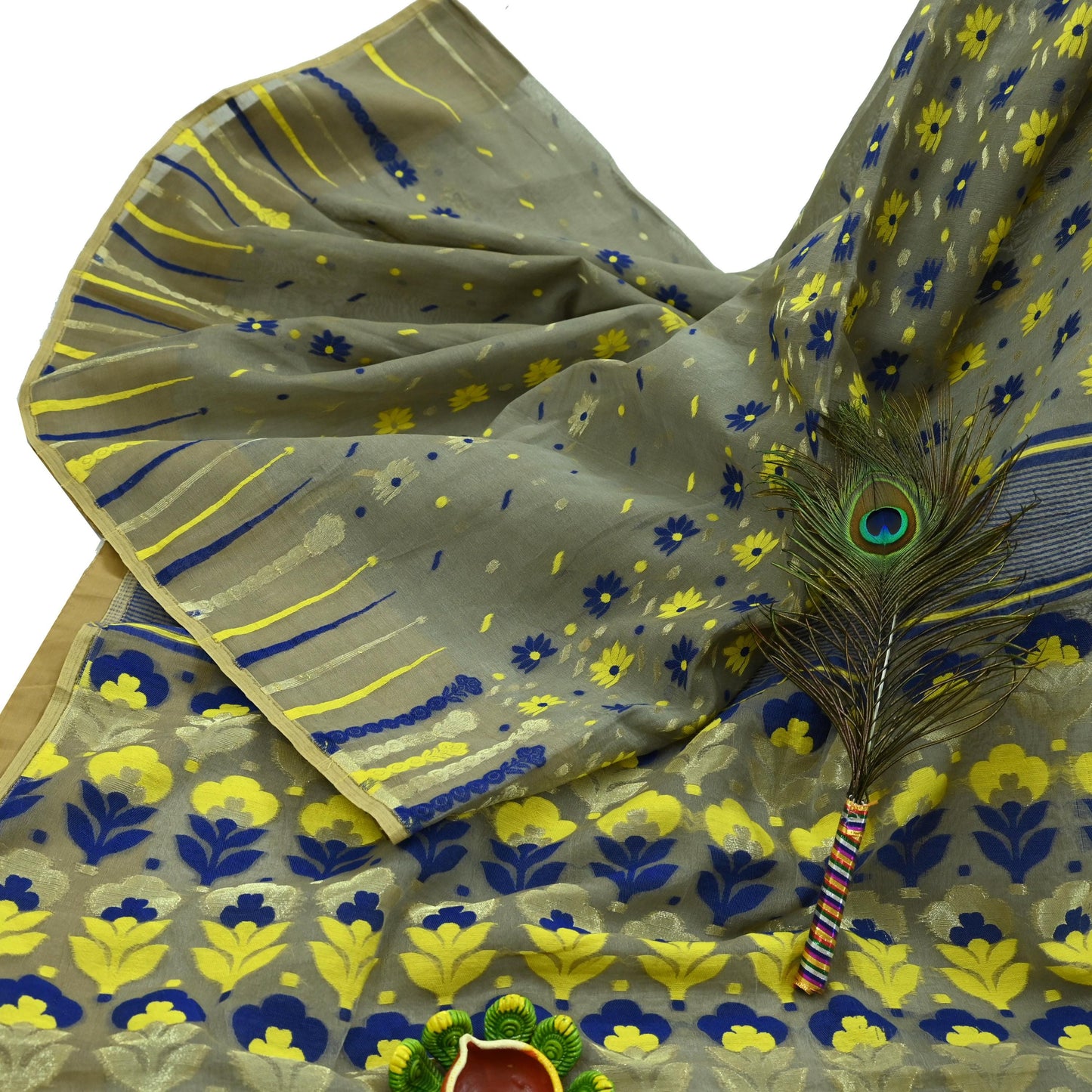 Indian Vintage Sari Green Hand Woven Saree Organza Craft Fabric 6Yd Ethnic Sewing Crafting Quilting Upcycle Dress making