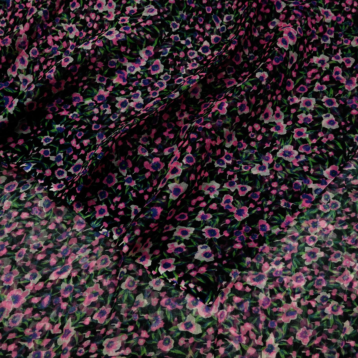 Women Vintage Sari Black Pure Chiffon Silk Printed Saree Craft Fabric Sewing 5Yd Soft Light Sari Dress Making Quilting Crafting Upcycle