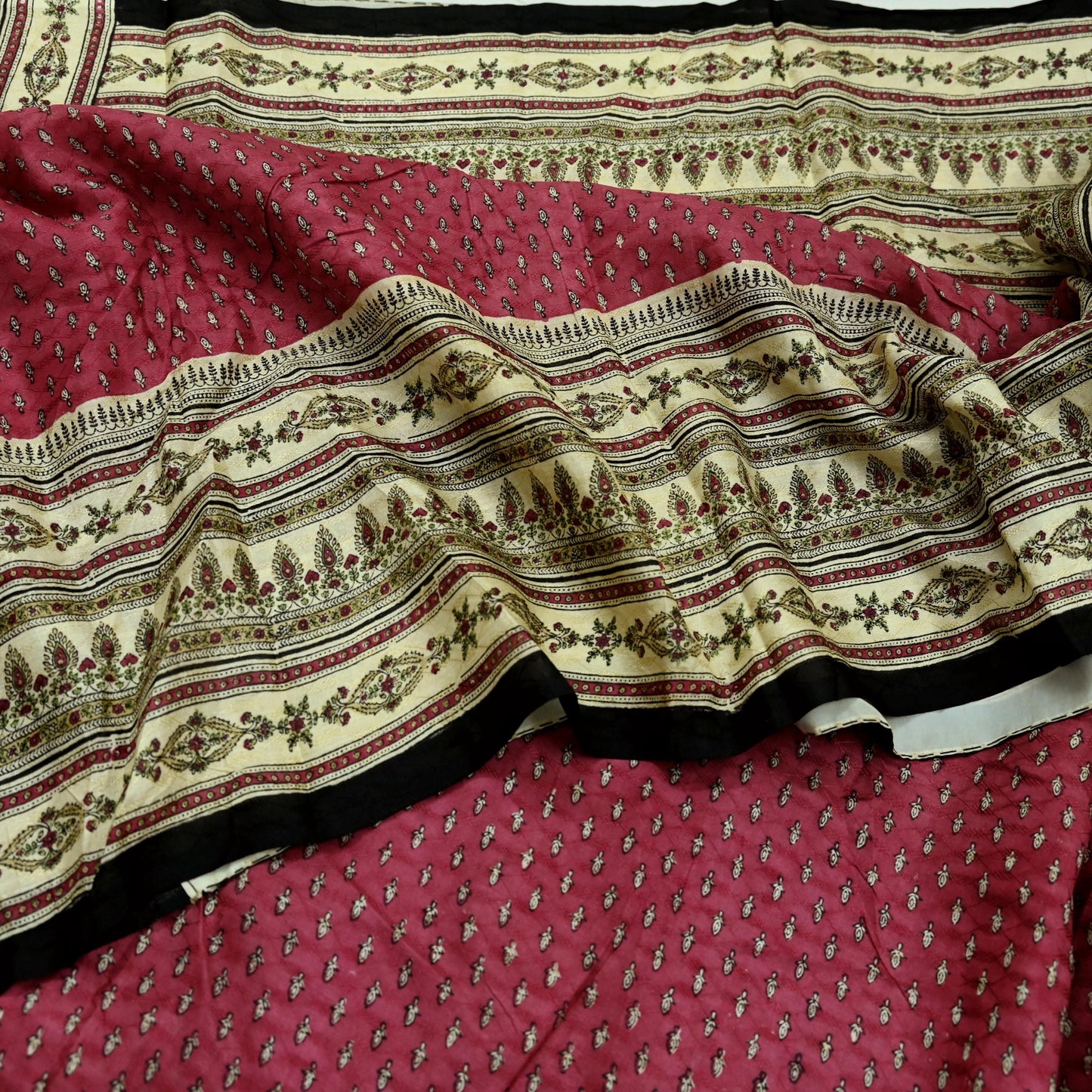 Indian Vintage Sari Ivory & Pink Pure Silk Printed Saree 5yd Sewing Craft Fabric Dress Making Soft Wrap Crafting Quilting Upcycle