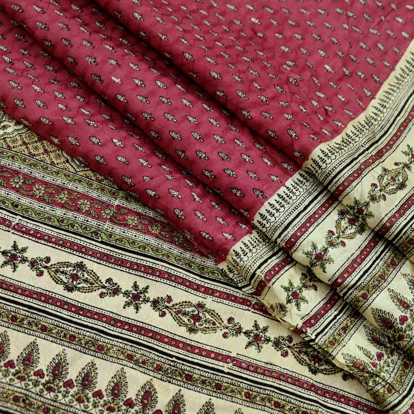 Indian Vintage Sari Ivory & Pink Pure Silk Printed Saree 5yd Sewing Craft Fabric Dress Making Soft Wrap Crafting Quilting Upcycle