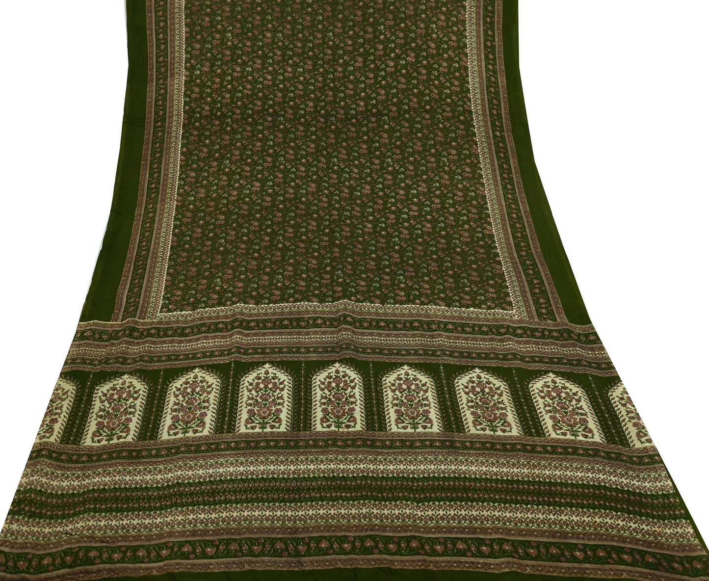 Indian Vintage Sari Green Pure Silk Printed Sarees 6yd Sewing Craft Fabric Dress Making Soft Floral Wrap Upcycle Used Quilting Crafting