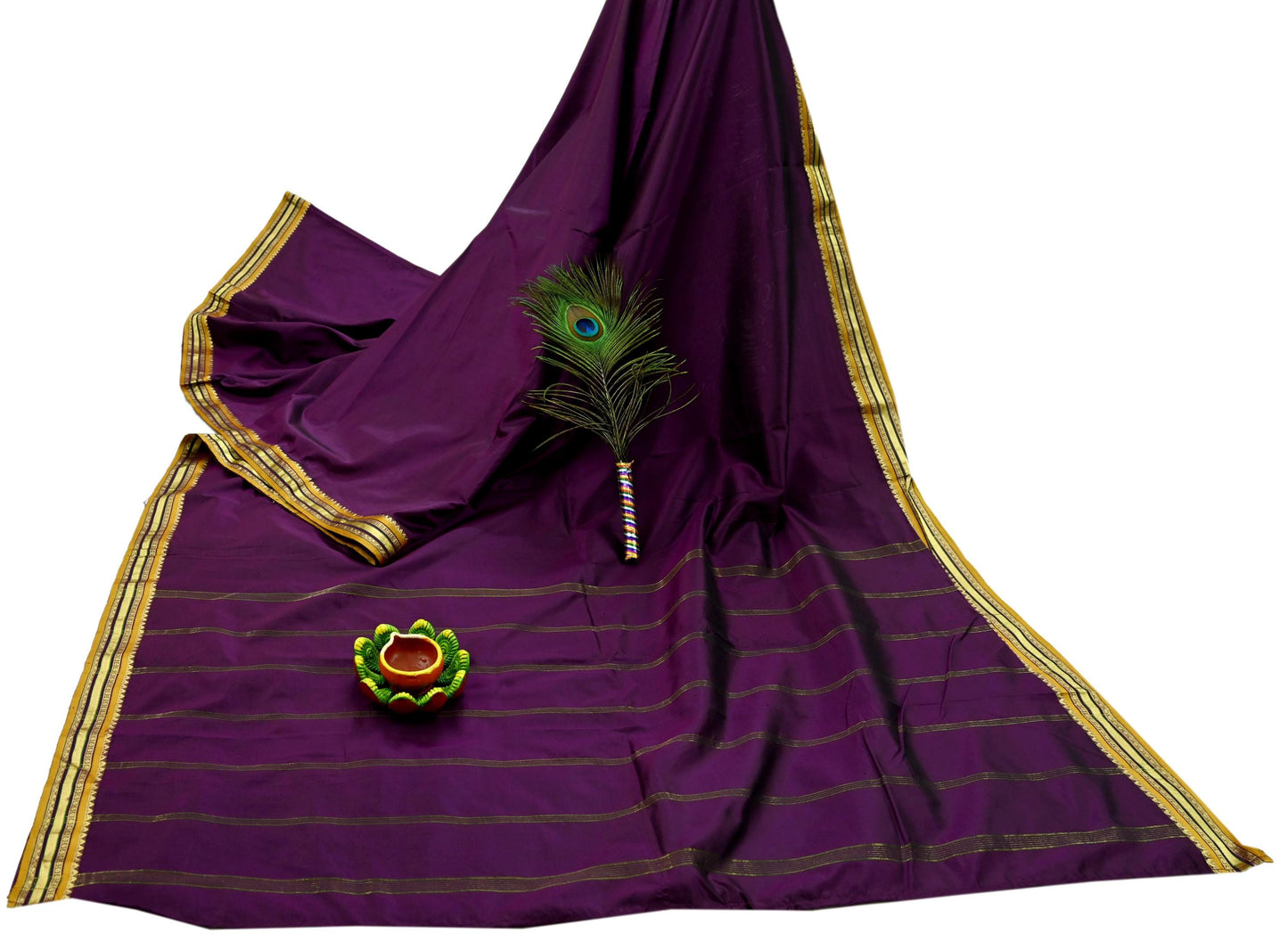 Vintage Sari Purple 100% South Silk Hand Woven Work Sarees Craft Fabric Floral 5Yd Ethnic Soft Zari Dress making Crafting Quilting