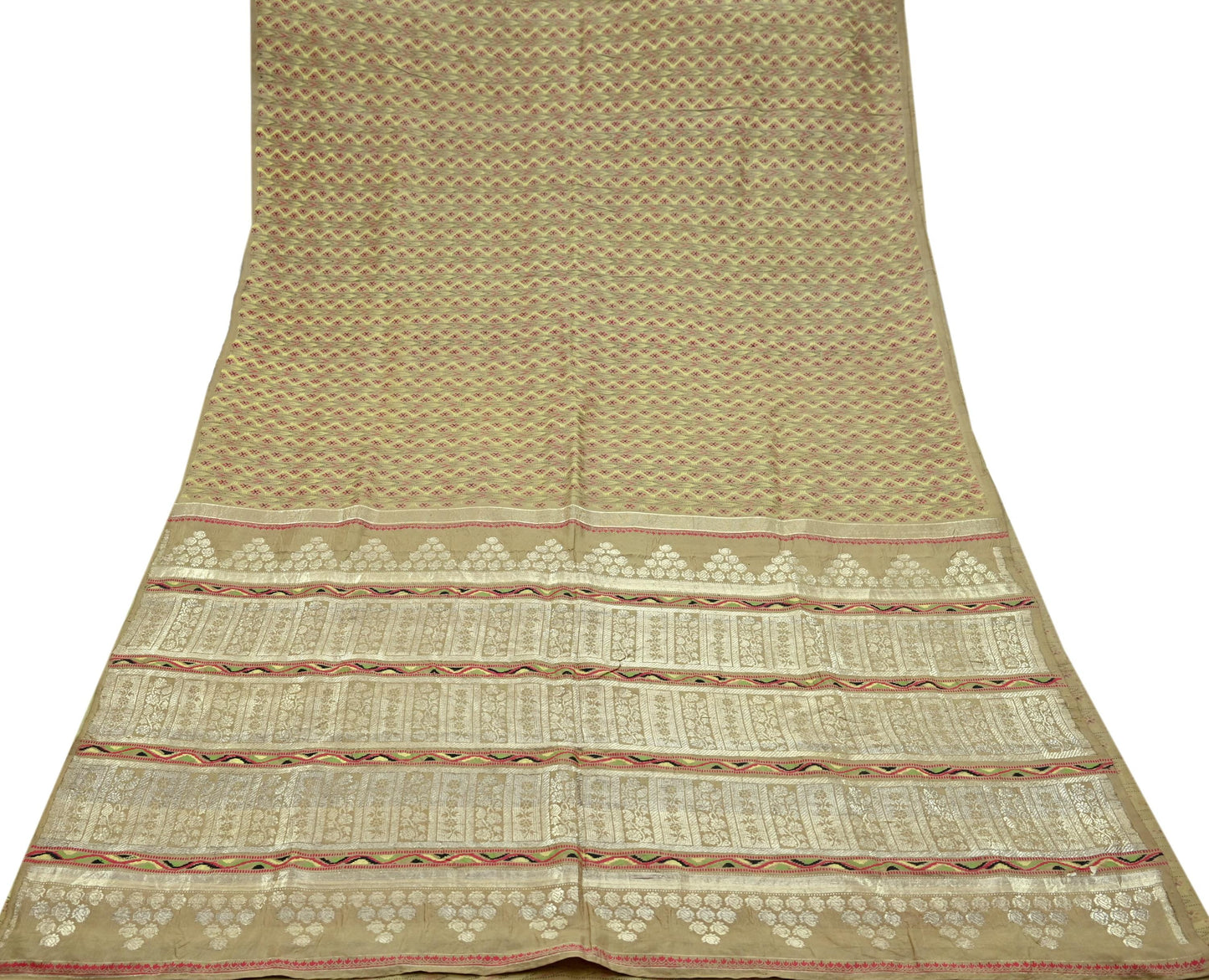Indian Vintage Sari Green Mysore Silk Woven Sarees Craft Fabric 5Yd Ethnic South silk Dress Making Crafting Upcycle Quilting Zari Border