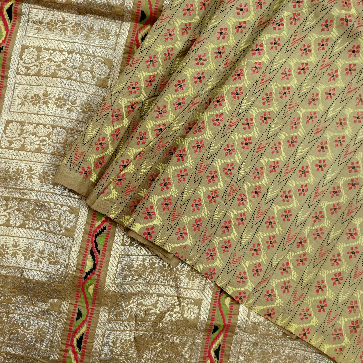 Indian Vintage Sari Green Mysore Silk Woven Sarees Craft Fabric 5Yd Ethnic South silk Dress Making Crafting Upcycle Quilting Zari Border