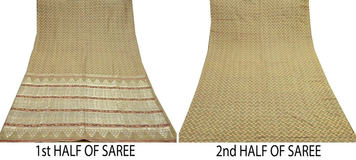 Indian Vintage Sari Green Mysore Silk Woven Sarees Craft Fabric 5Yd Ethnic South silk Dress Making Crafting Upcycle Quilting Zari Border