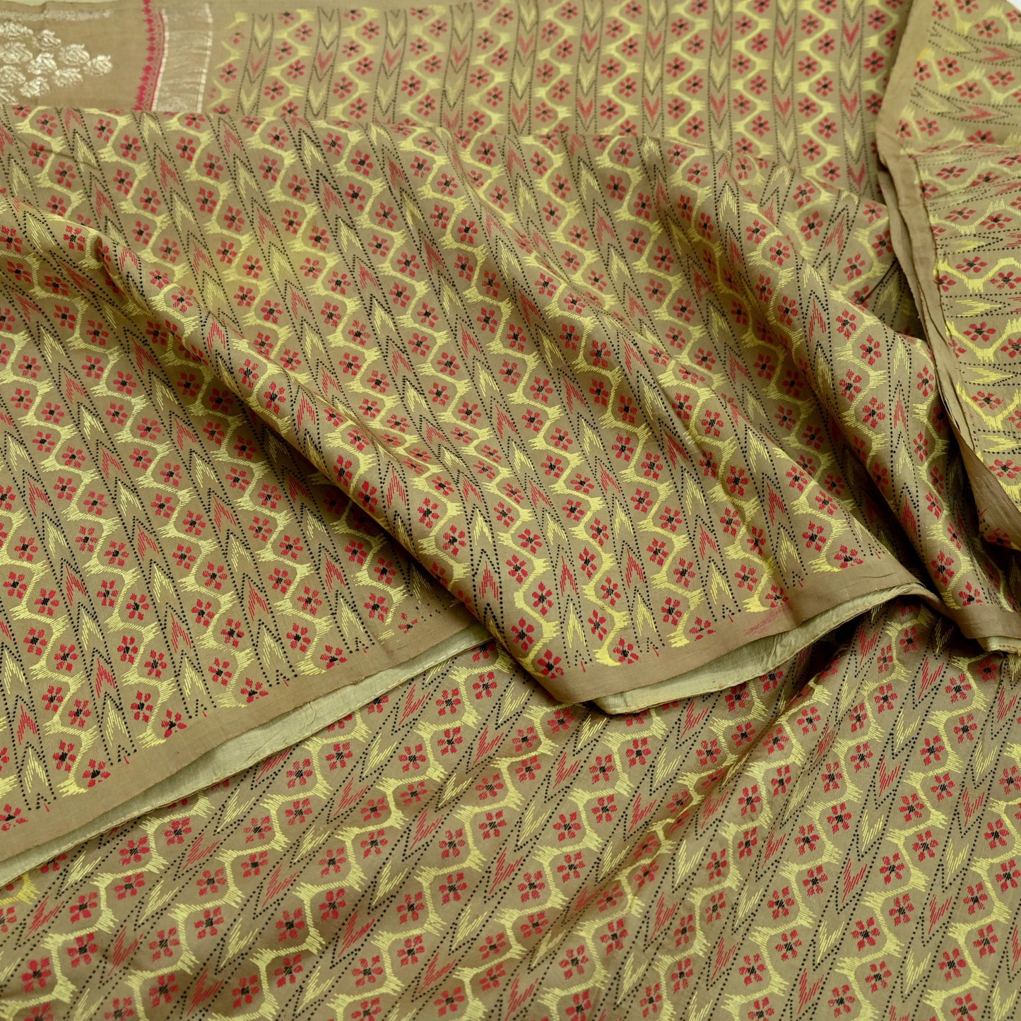 Indian Vintage Sari Green Mysore Silk Woven Sarees Craft Fabric 5Yd Ethnic South silk Dress Making Crafting Upcycle Quilting Zari Border