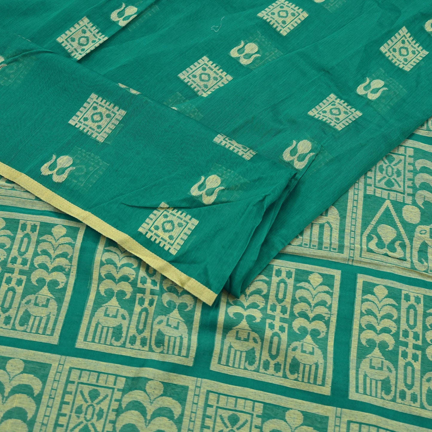 Indian Vintage Sari Green Pure Cotton Hand Woven Sarees Craft Fabric 5yd Ethnic Floral Crafting Upcycle Quilting Dress Making Quilting