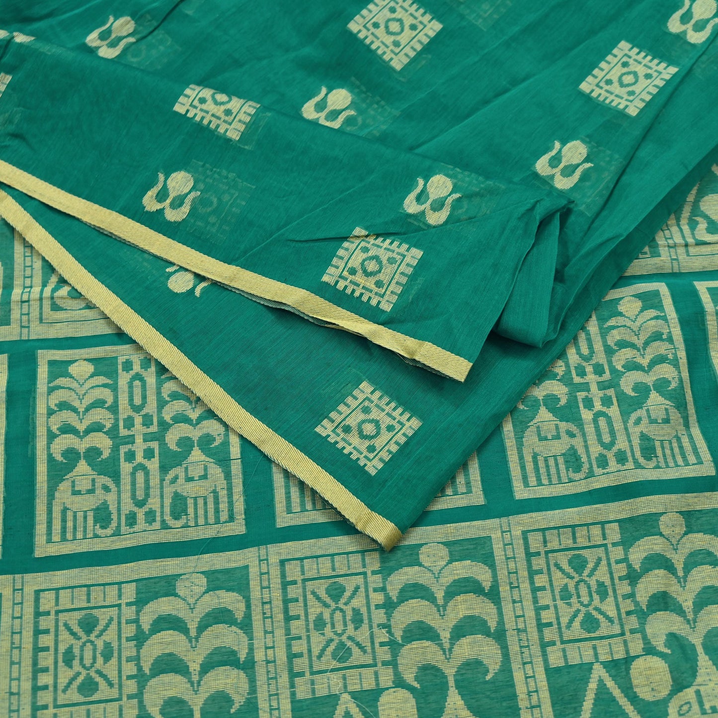 Indian Vintage Sari Green Pure Cotton Hand Woven Sarees Craft Fabric 5yd Ethnic Floral Crafting Upcycle Quilting Dress Making Quilting
