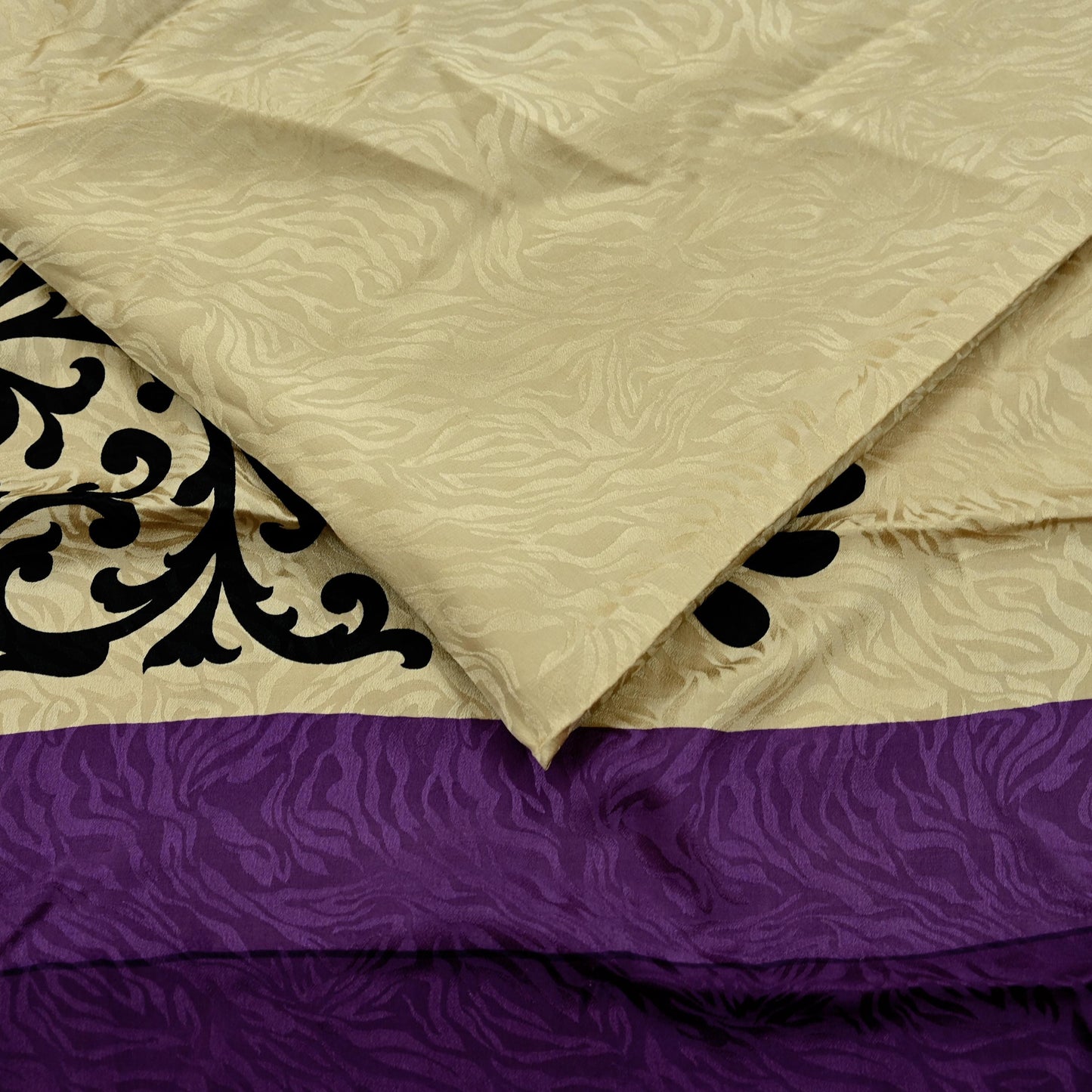 Indian Vintage Beige Saree Pure Crepe Silk Printed Sari 5yd Sewing Paisley Soft Craft Fabric Wrap Dress Making Quilting Crafting Upcycle
