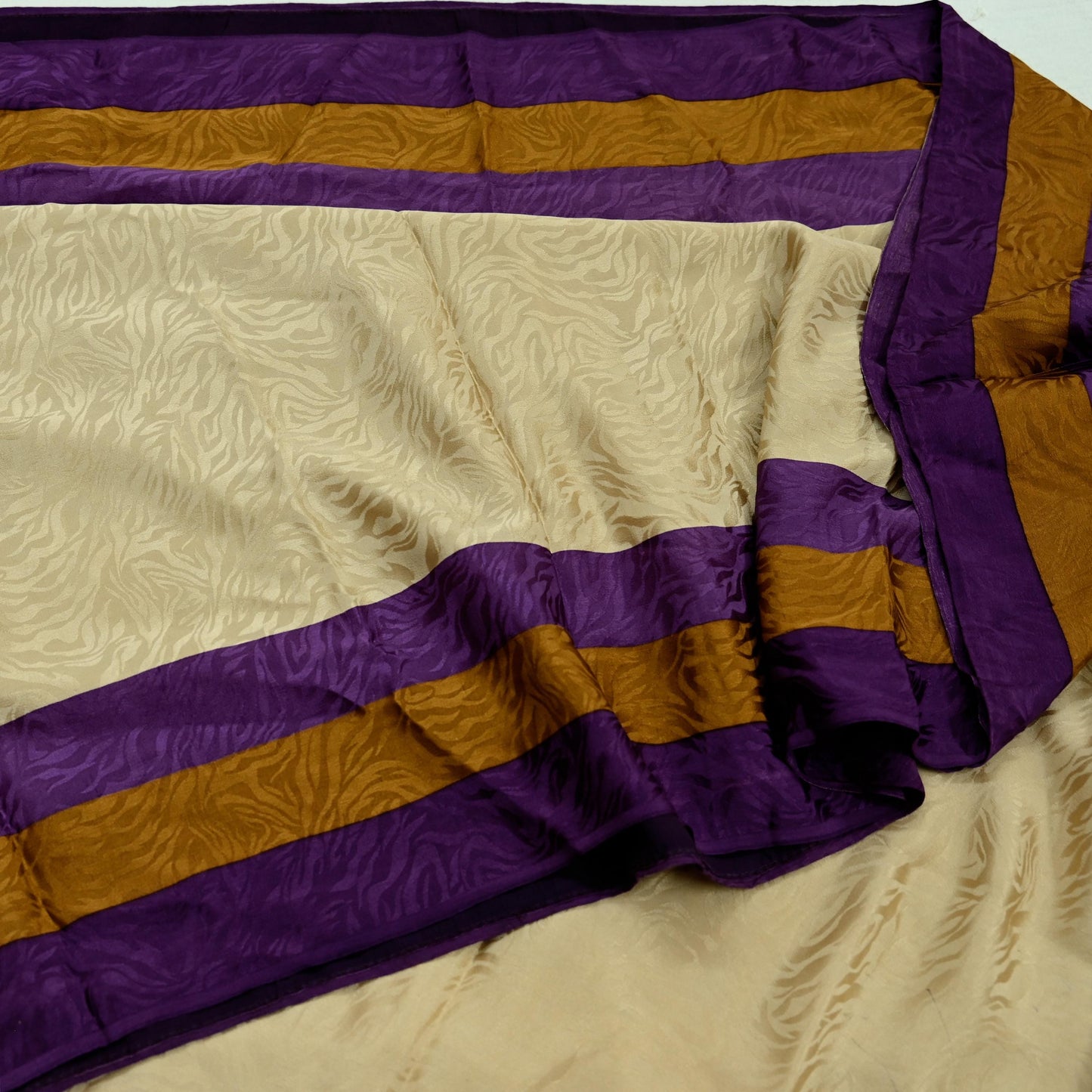 Indian Vintage Beige Saree Pure Crepe Silk Printed Sari 5yd Sewing Paisley Soft Craft Fabric Wrap Dress Making Quilting Crafting Upcycle