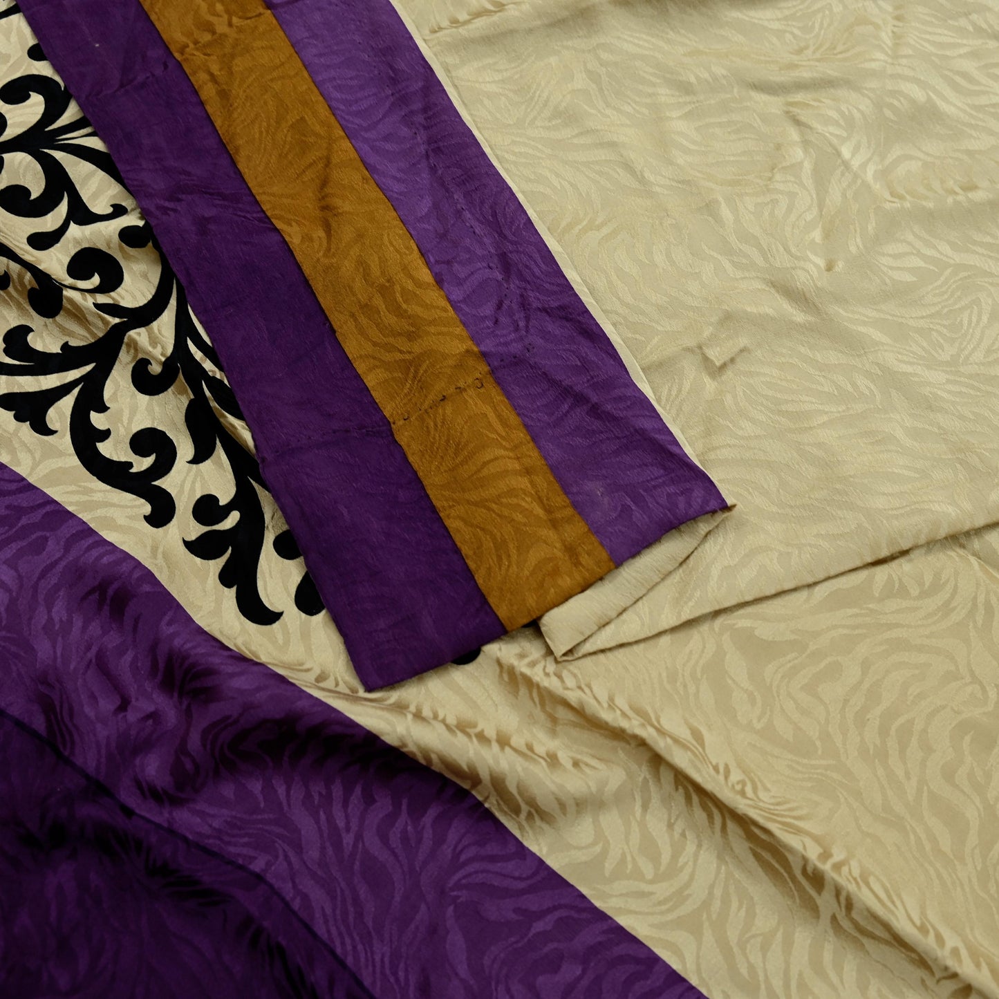 Indian Vintage Beige Saree Pure Crepe Silk Printed Sari 5yd Sewing Paisley Soft Craft Fabric Wrap Dress Making Quilting Crafting Upcycle