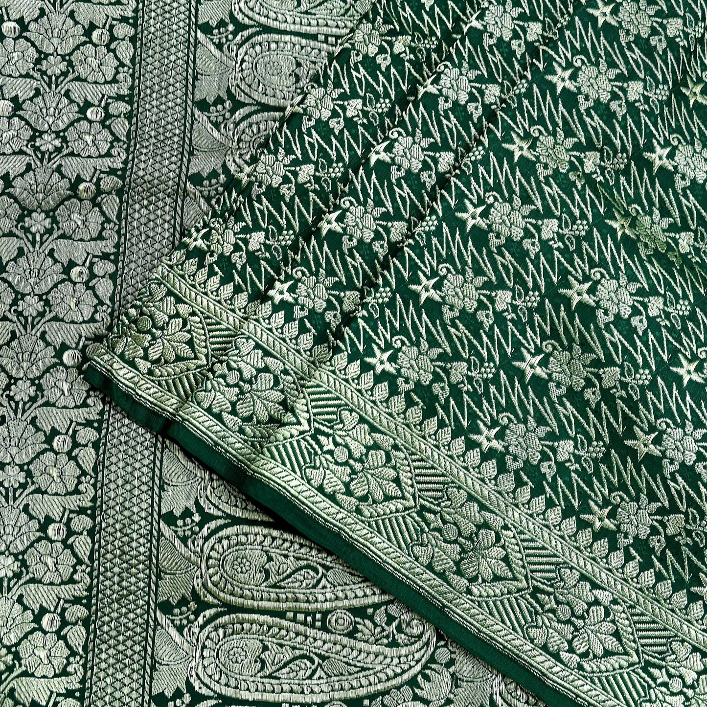 Indian Vintage Sari Bottle Green Heavy Wedding Pure Satin Silk Woven Banarasi Sarees Zari 6Yd Craft Fabric Dress making Crafting Quilting