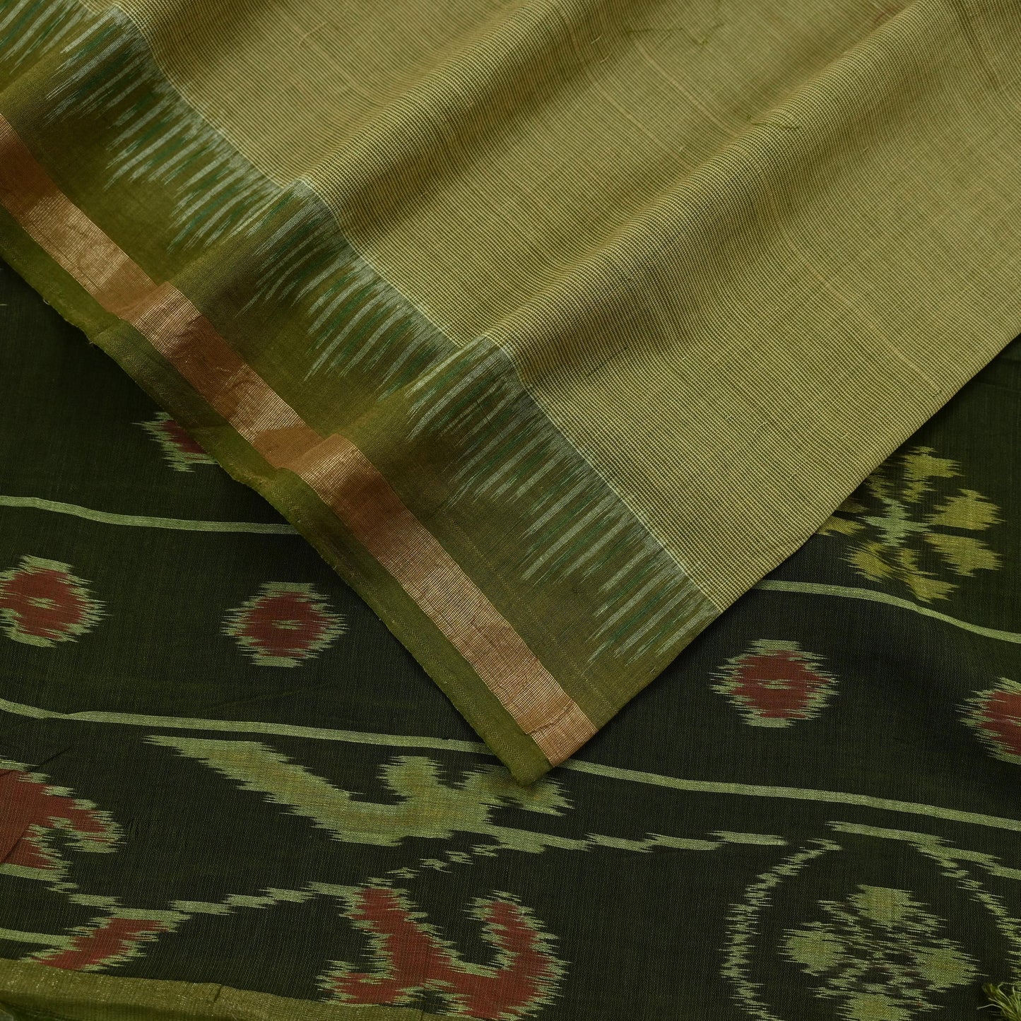 Indian Vintage Dupatta Beige & Green Long Stole Hand woven Sambalpuri Ikat Hijab Pure Cotton Indian Scarves Veil