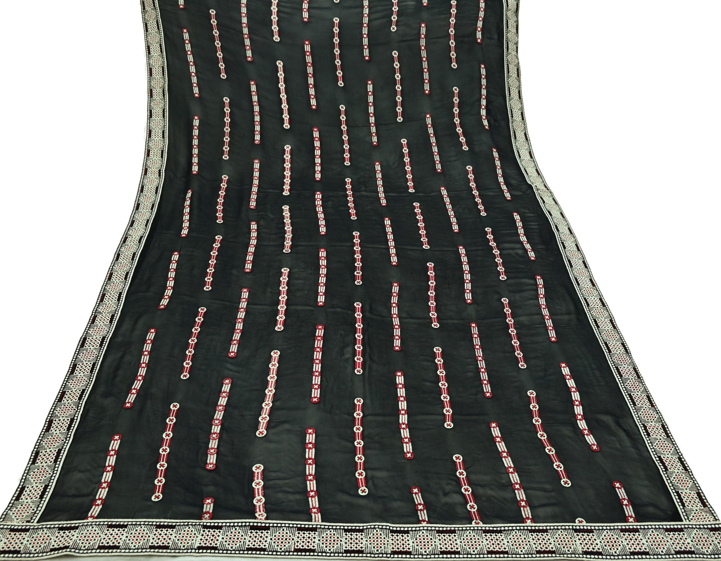 Indian Vintage Dupatta Black Long Stole Blend Georgette Hand Embroidered Phulkari Stole Scarves Party wear