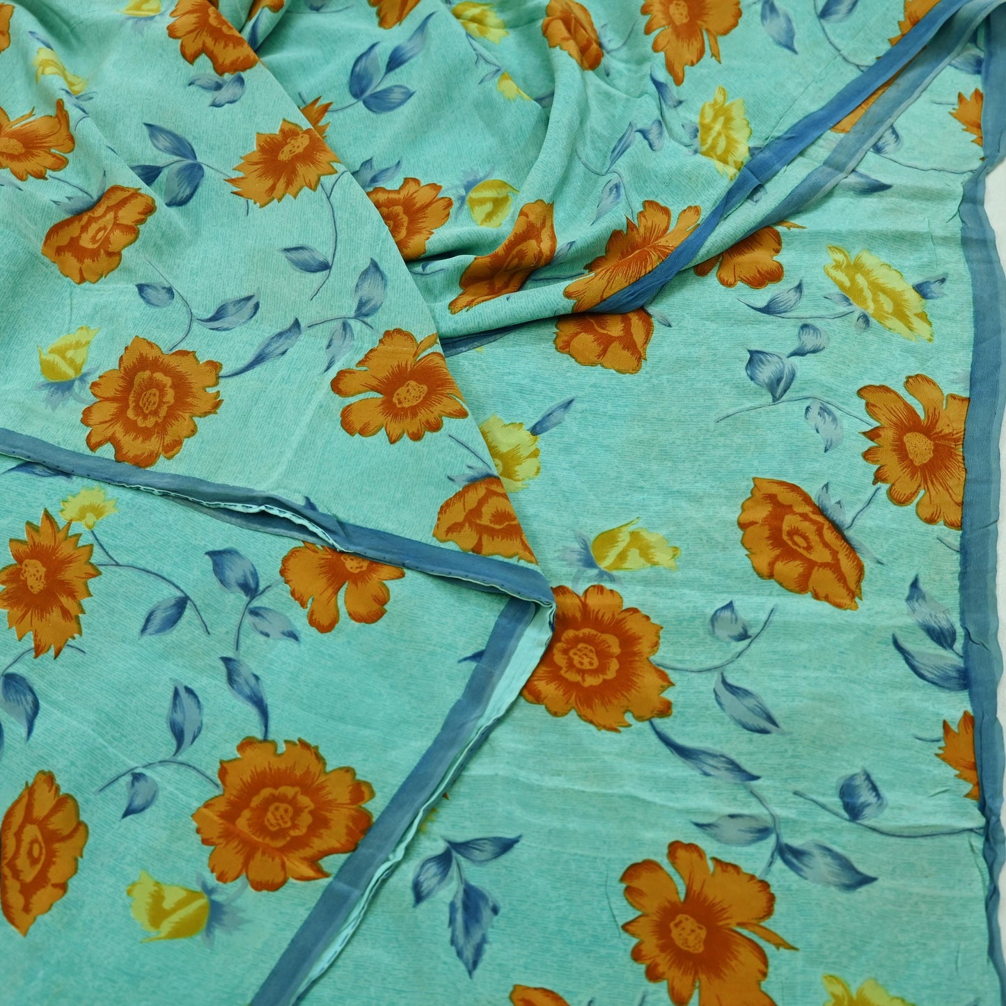Indian Vintage Sari Blue & Green Pure Crepe Silk Printed Saree 5yd Sewing Floral Soft Craft Fabric Wrap Dress making Crafting Quilting