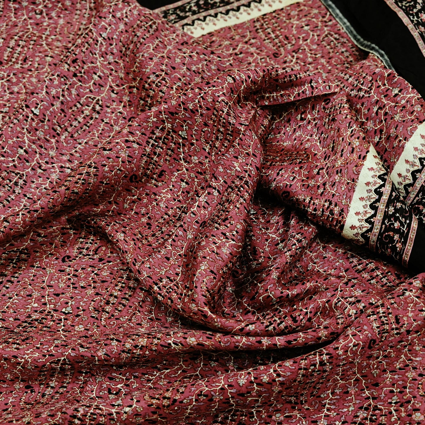 Indian Vintage Sari Pink & Black Printed Pure Silk Sarees 5yd Sewing Craft Fabric Floral Dress Making Soft Quilting Crafting Upcycle Used