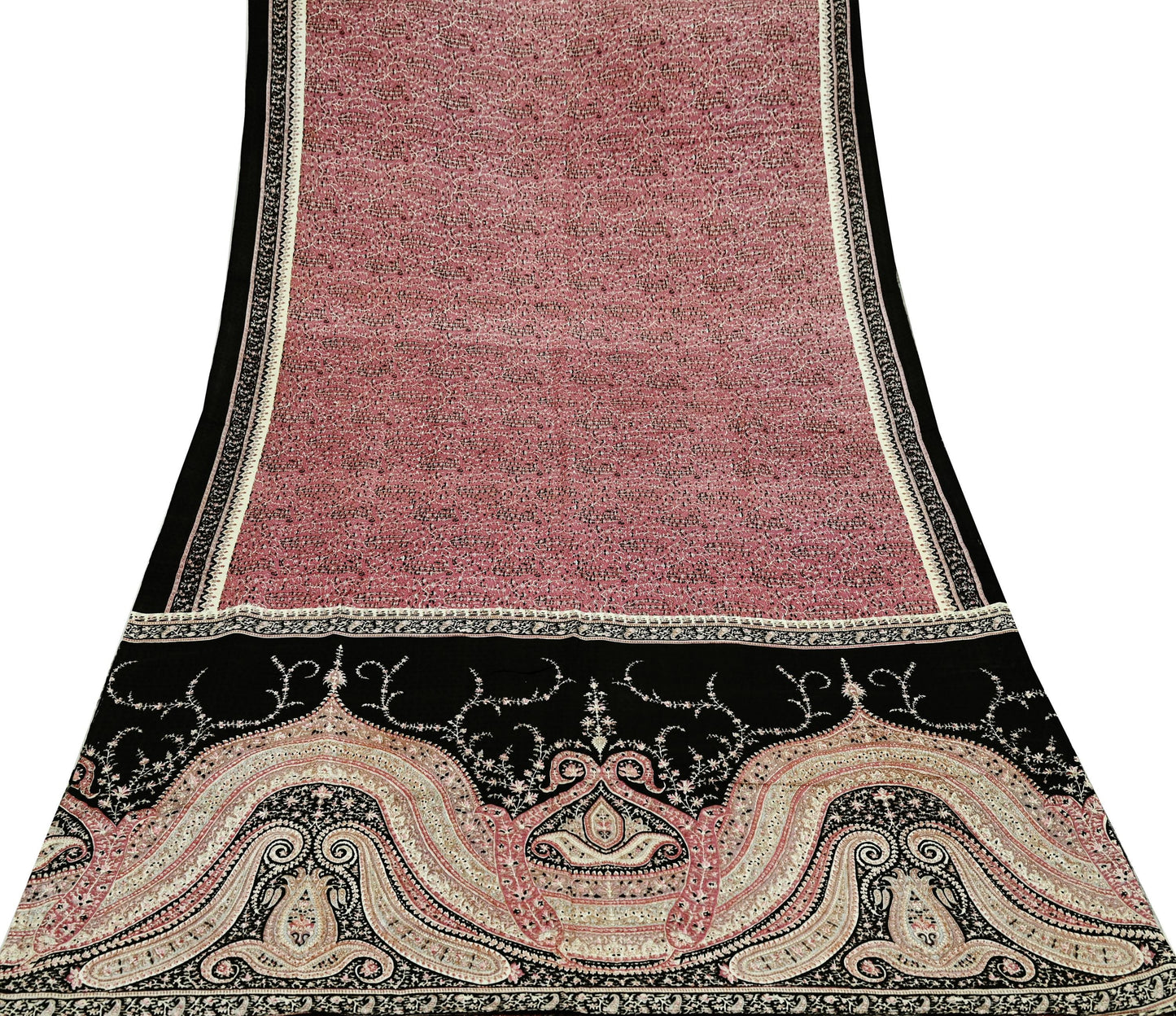 Indian Vintage Sari Pink & Black Printed Pure Silk Sarees 5yd Sewing Craft Fabric Floral Dress Making Soft Quilting Crafting Upcycle Used