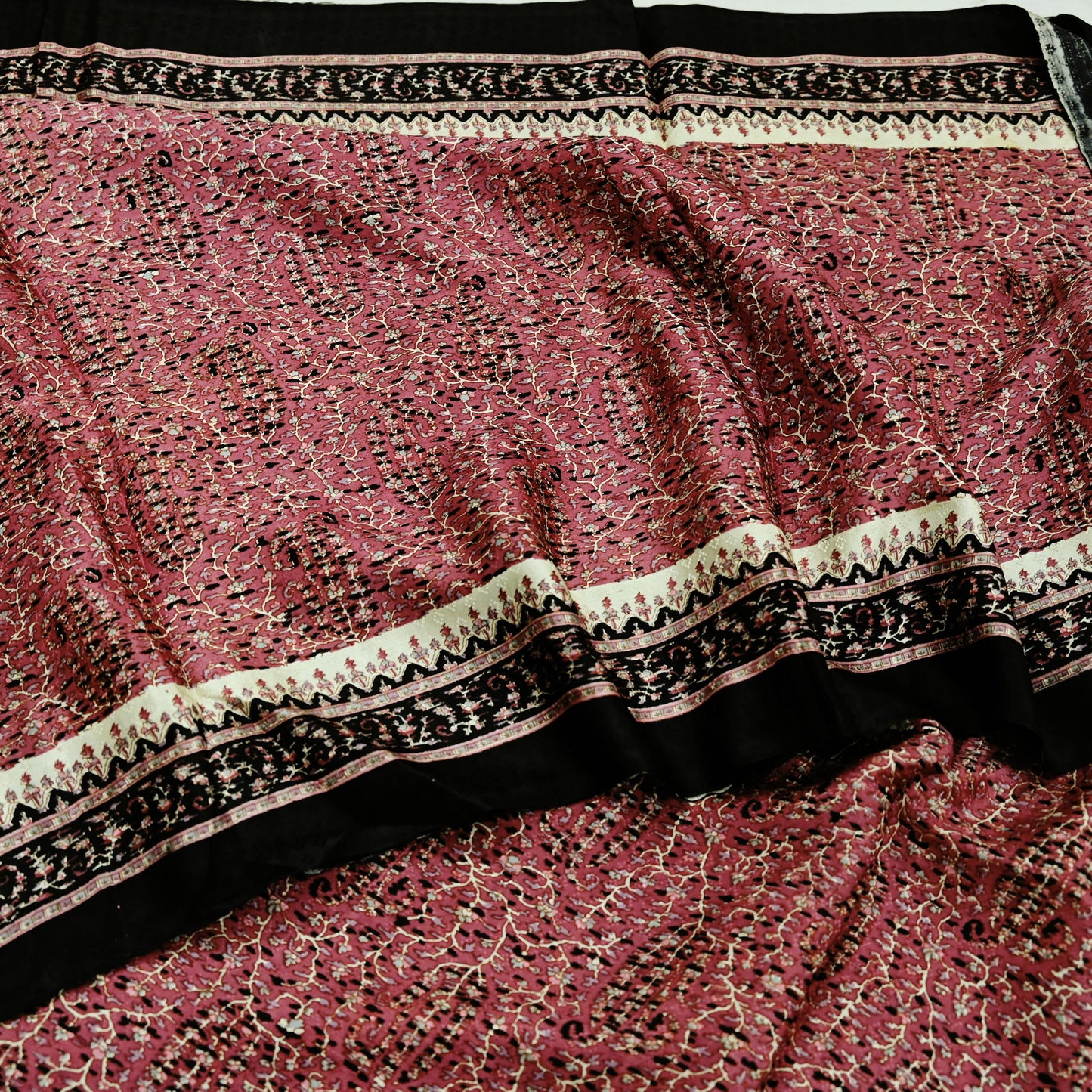 Indian Vintage Sari Pink & Black Printed Pure Silk Sarees 5yd Sewing Craft Fabric Floral Dress Making Soft Quilting Crafting Upcycle Used