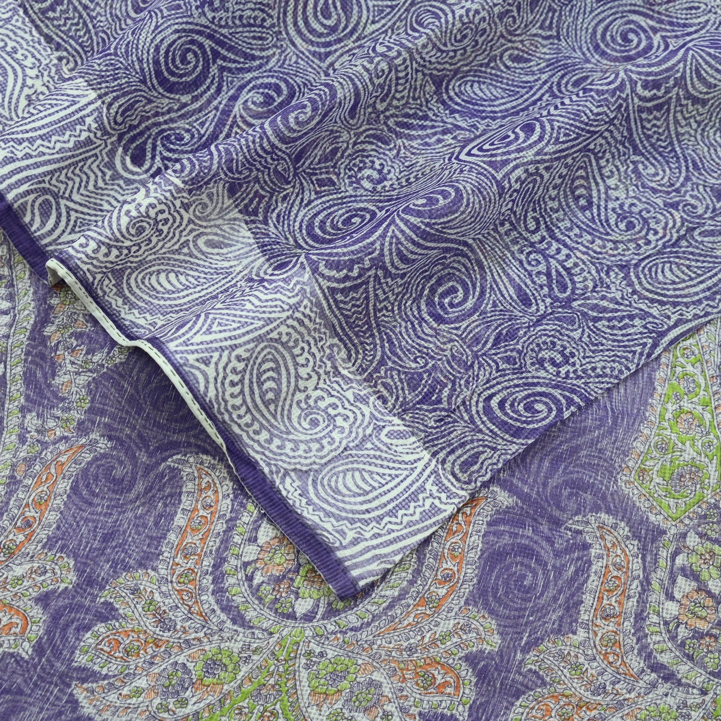 Indian Vintage Sari White & Purple Printed Pure Cotton Saree Craft Fabric 5Yd Sewing Sarong Wrap Boho Paisley Dress making Quilting Crafting