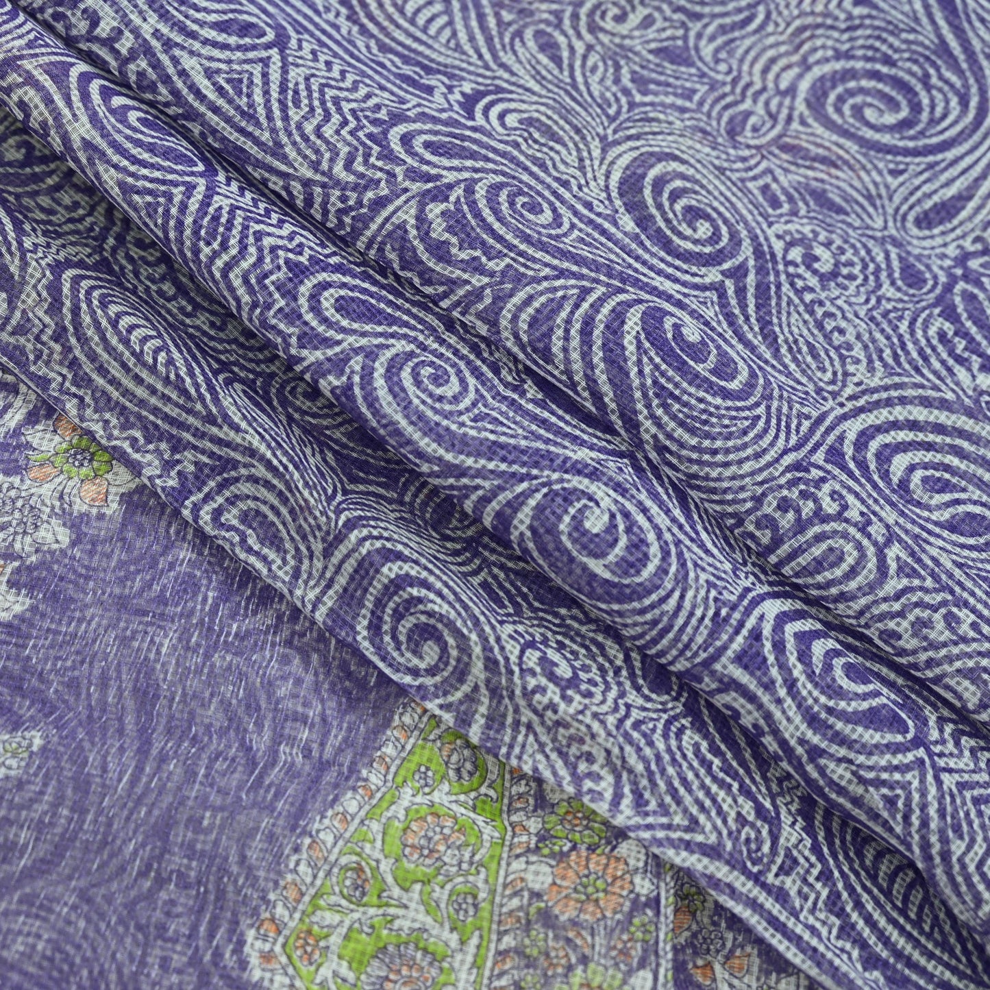 Indian Vintage Sari White & Purple Printed Pure Cotton Saree Craft Fabric 5Yd Sewing Sarong Wrap Boho Paisley Dress making Quilting Crafting
