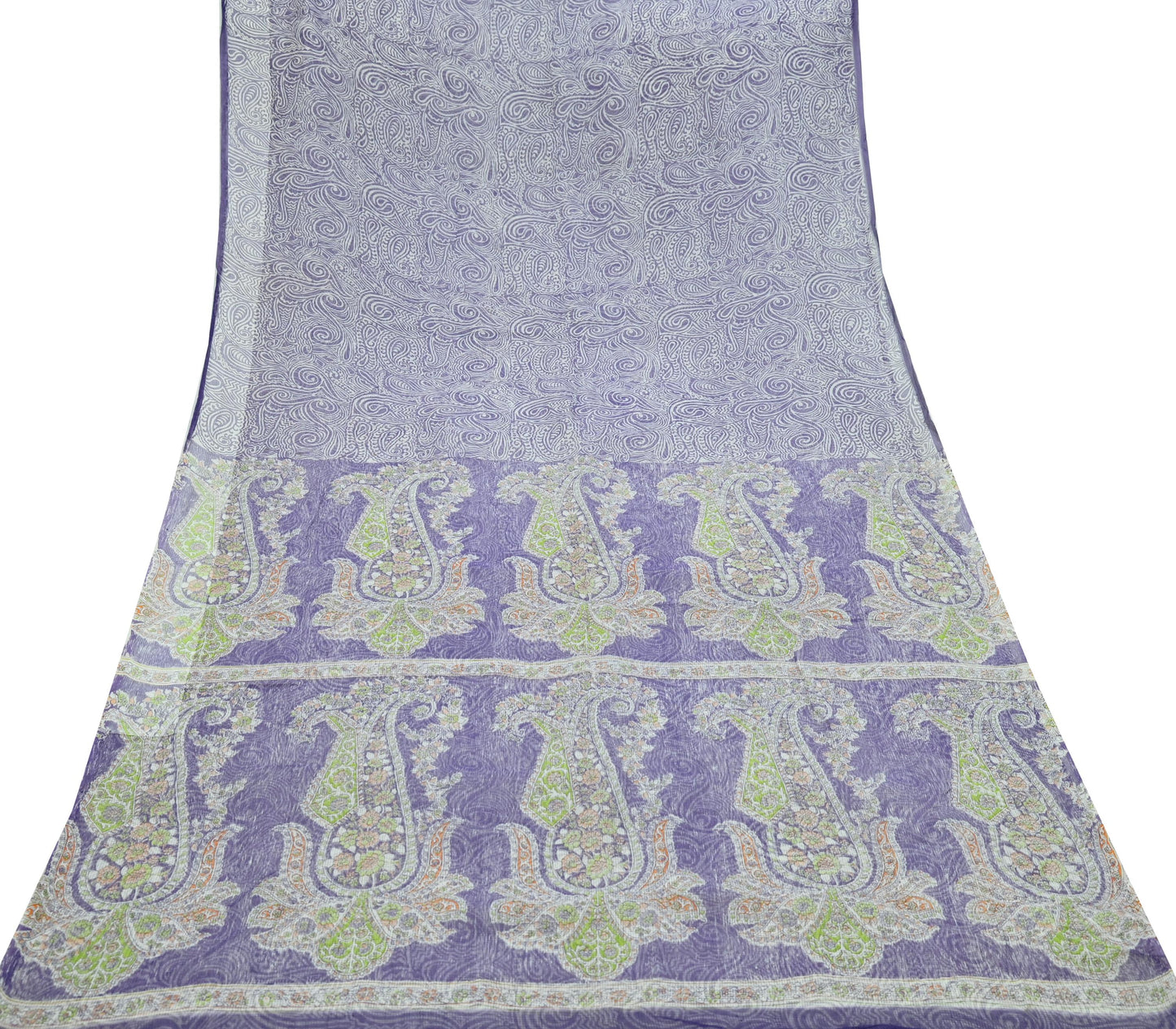 Indian Vintage Sari White & Purple Printed Pure Cotton Saree Craft Fabric 5Yd Sewing Sarong Wrap Boho Paisley Dress making Quilting Crafting