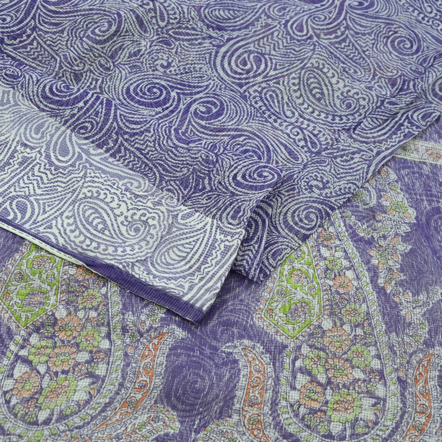 Indian Vintage Sari White & Purple Printed Pure Cotton Saree Craft Fabric 5Yd Sewing Sarong Wrap Boho Paisley Dress making Quilting Crafting