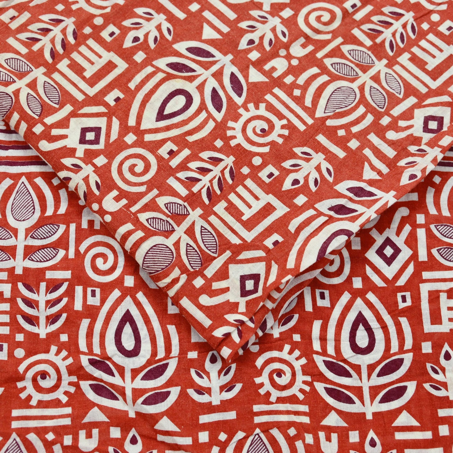 Indian Vintage Sari Orange Printed 100% Pure Cotton Sarees Craft Fabric Soft 5Yd Sewing Sarong Wrap Boho Dress making Quilting Crafting